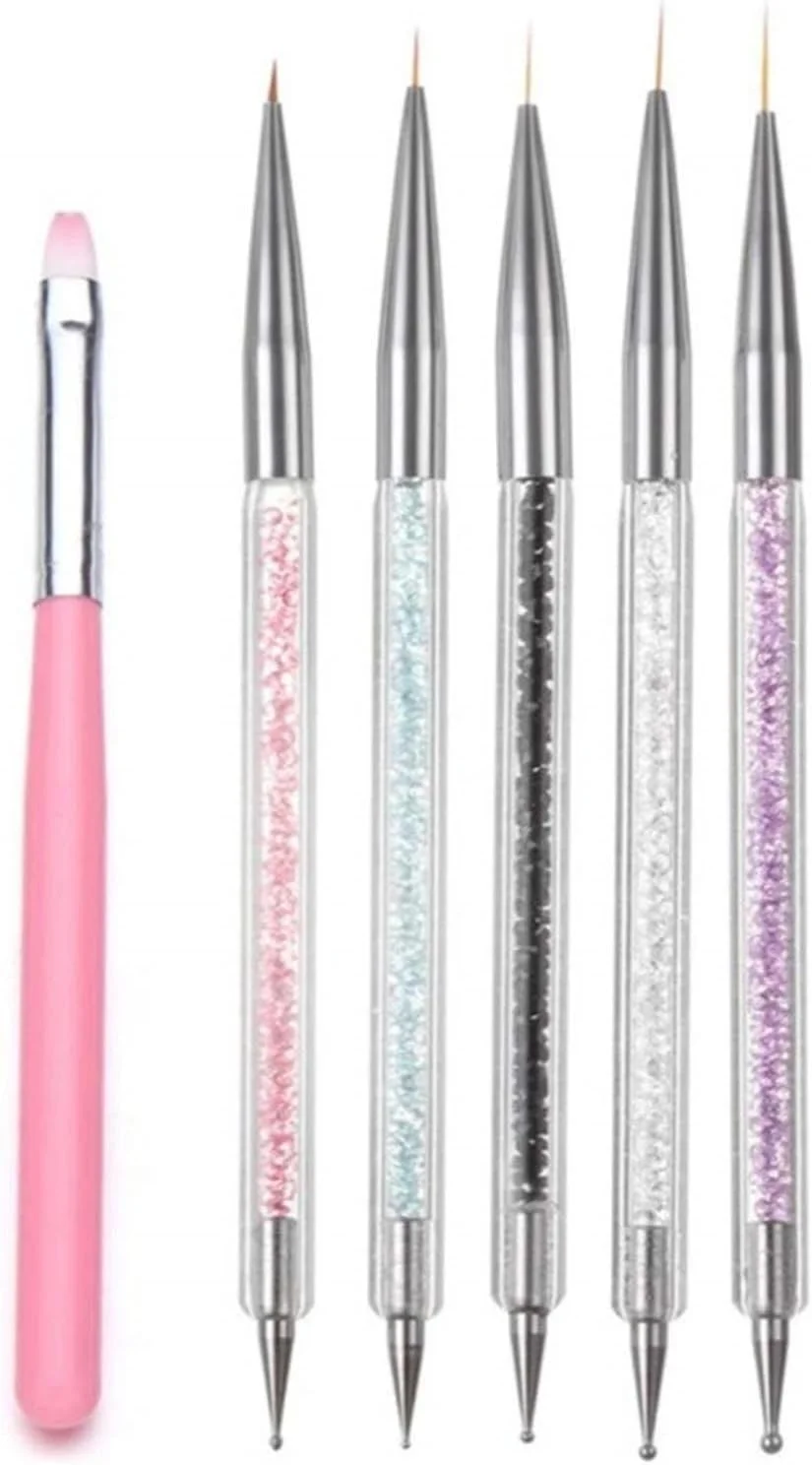 قلم طراحی ناخن، ابزار نقطه گذاری 6 عددی، قلم موی طراحی ناخن اکریلیک دو سر برای استفاده در خانه و سالن قلم طراحی ناخن، ابزار نقطه گذاری 6 عددی، قلم موی طراحی ناخن اکریلیک دو سر برای استفاده در خانه و سالن
