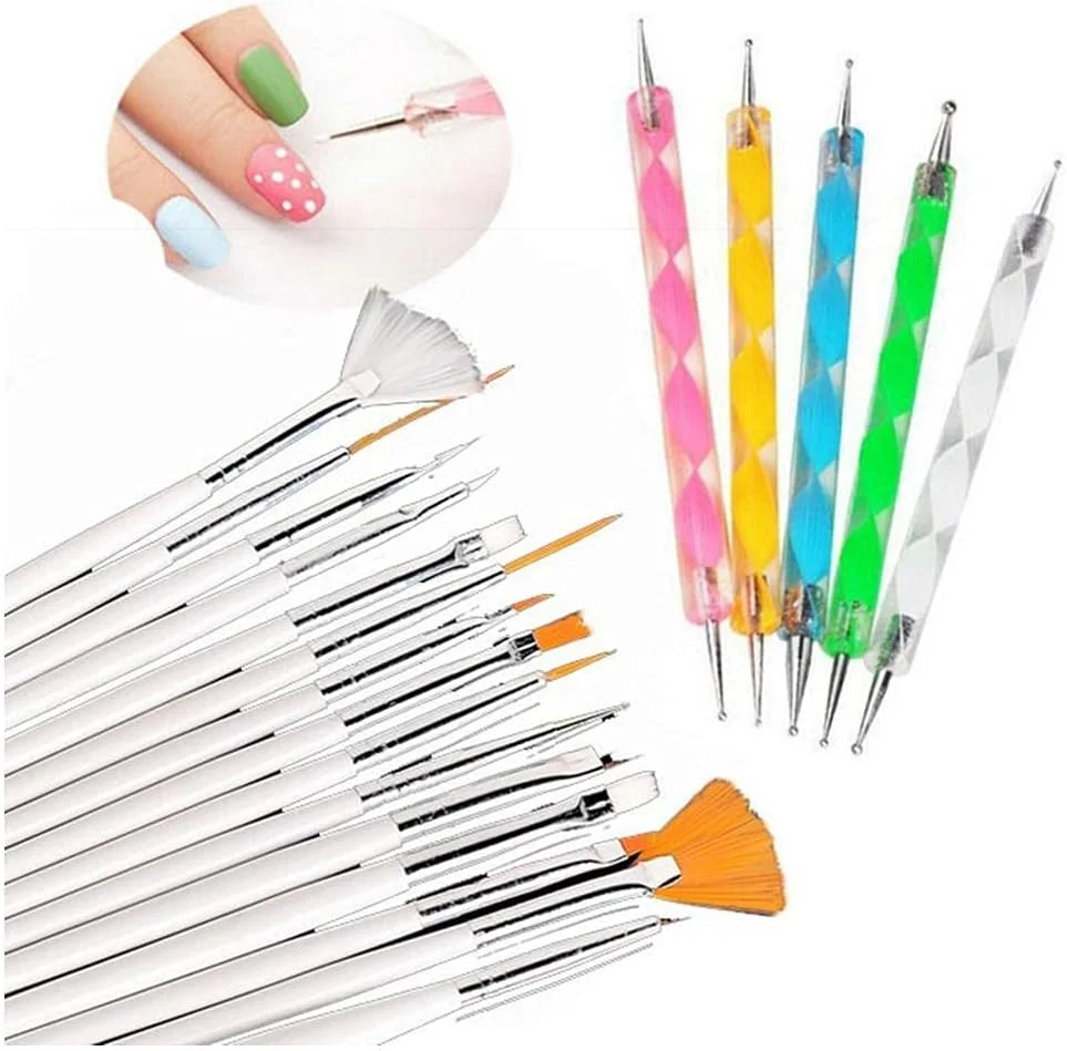 دی.بی.زی. ست ۲۰ عددی قلم طراحی ناخن، ابزار طراحی و نقاشی ناخن، برس لاک ژل یو وی، ابزار نقطه گذاری، قلم طراحی ناخن اکریلیک، ست برس لاک ناخن (ابزار طراحی ناخن)