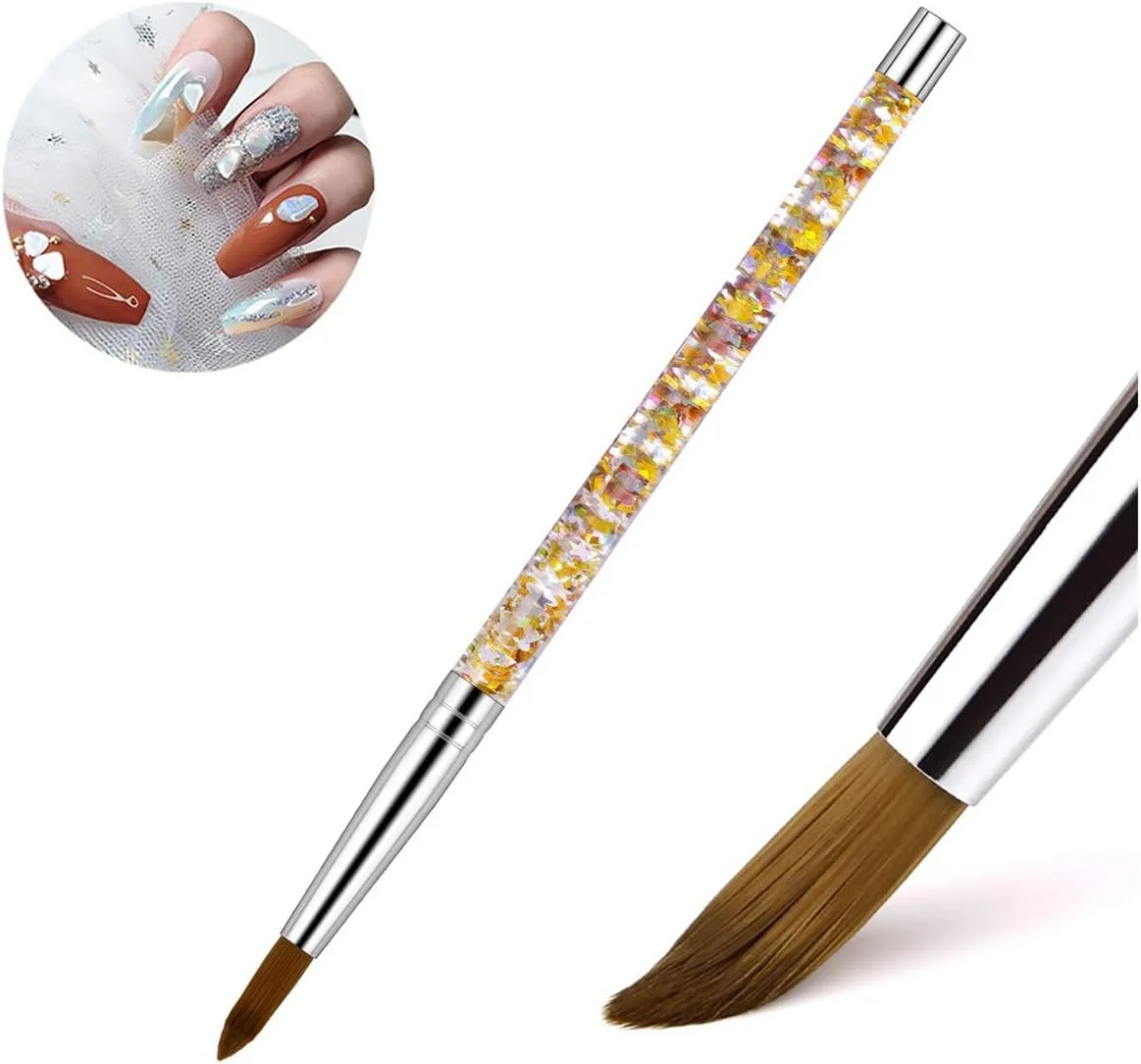 قلم طراحی ناخن اکریلیک DELFINO - 1 عدد قلم موی حرفه ای گرد و بیضی شکل با دسته مایع اکلیلی مخصوص برای استفاده در مانیکور و پدیکور (سایز 8)