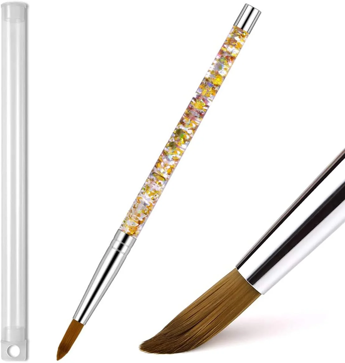 قلم موی کاشت ناخن اکریلیک دلفینو، موی سمور خالص، گرد بیضی، قلم موی حرفه ای طراحی ناخن با دسته اکلیلی مایع مخصوص برای استفاده در مانیکور و پدیکور (سایز 8) - 1 عدد