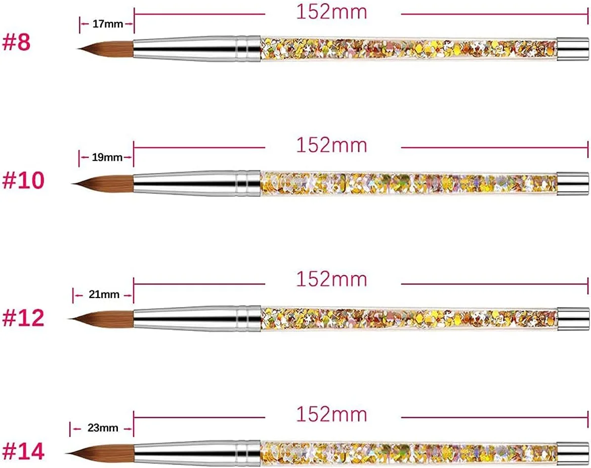قلم موی کاشت ناخن اکریلیک دلفینو، موی سمور خالص، گرد بیضی، قلم موی حرفه ای طراحی ناخن با دسته اکلیلی مایع مخصوص برای استفاده در مانیکور و پدیکور (سایز 8) - 1 عدد