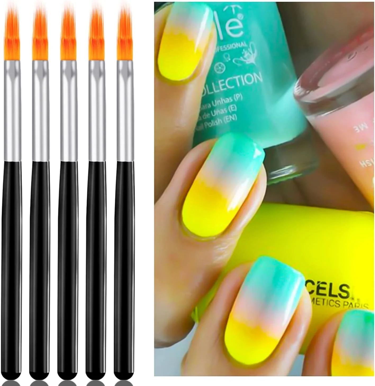 مجموعه 5 عددی قلم موی آمبره ناخن DANNEASY، قلم موهای طراحی ناخن، قلم های آمبره ناخن، کیت طراحی ناخن، ابزارهای طراحی ناخن