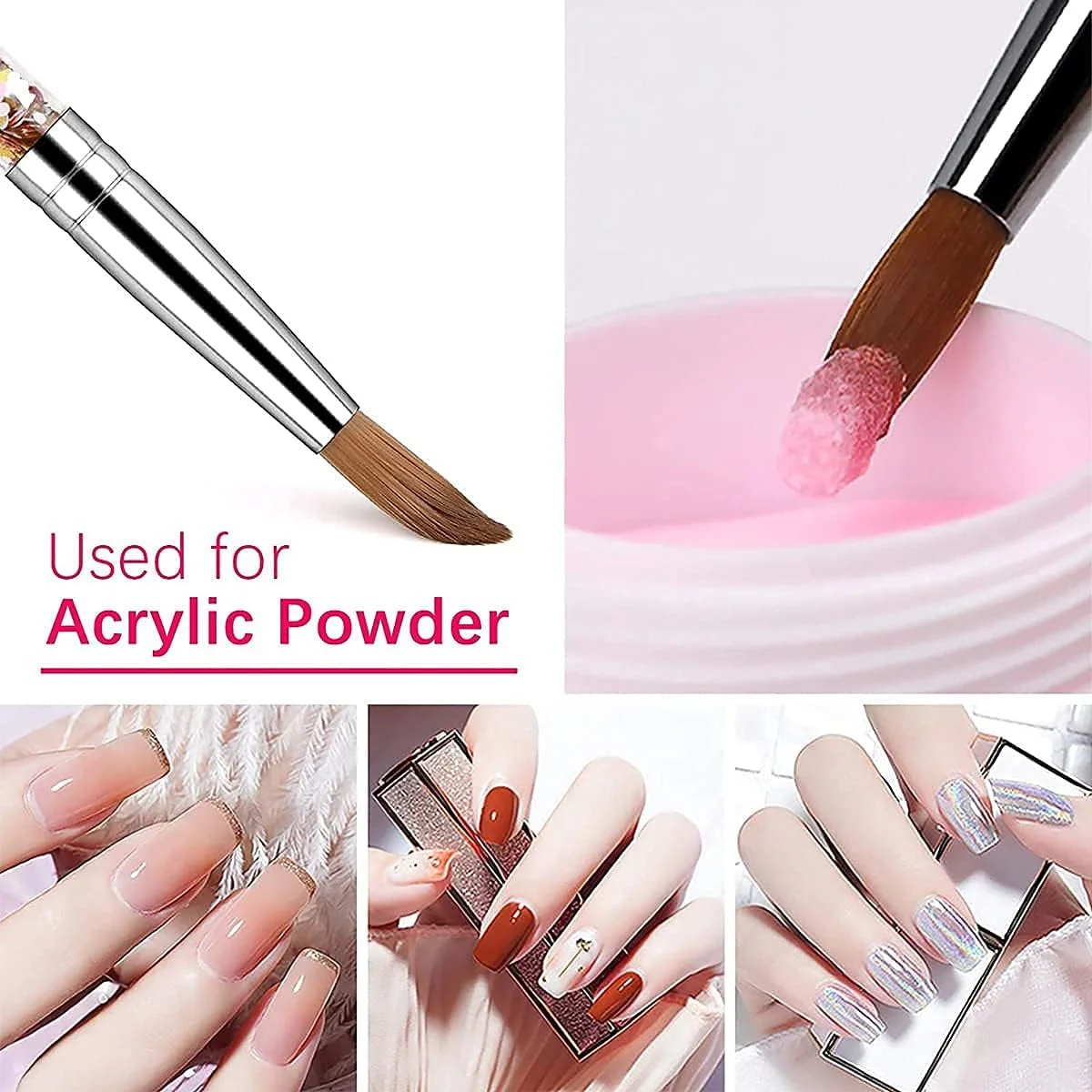 قلم موی کاشت ناخن اکریلیک دلفینو، موی سمور خالص، گرد بیضی، قلم موی حرفه ای طراحی ناخن با دسته اکلیلی مایع مخصوص برای استفاده در مانیکور و پدیکور (سایز 8) - 1 عدد