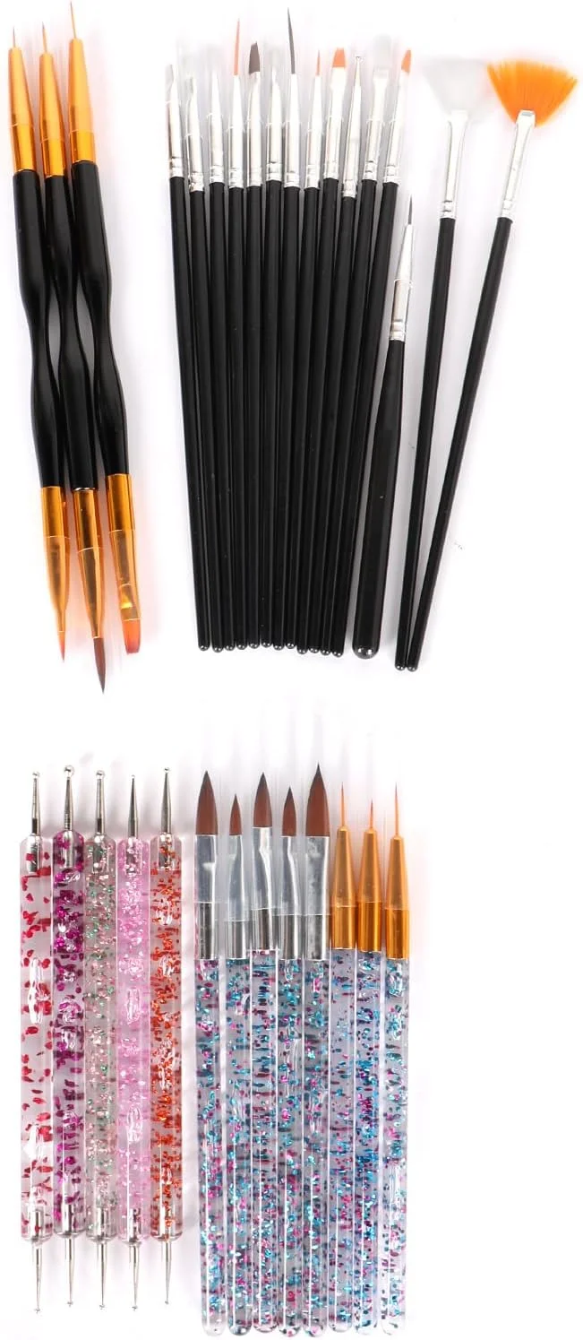 ست ۳۱ عددی قلم طراحی ناخن با قلم نقطه گذاری، خط کش نواری برای استفاده در طراحی لاک ژل