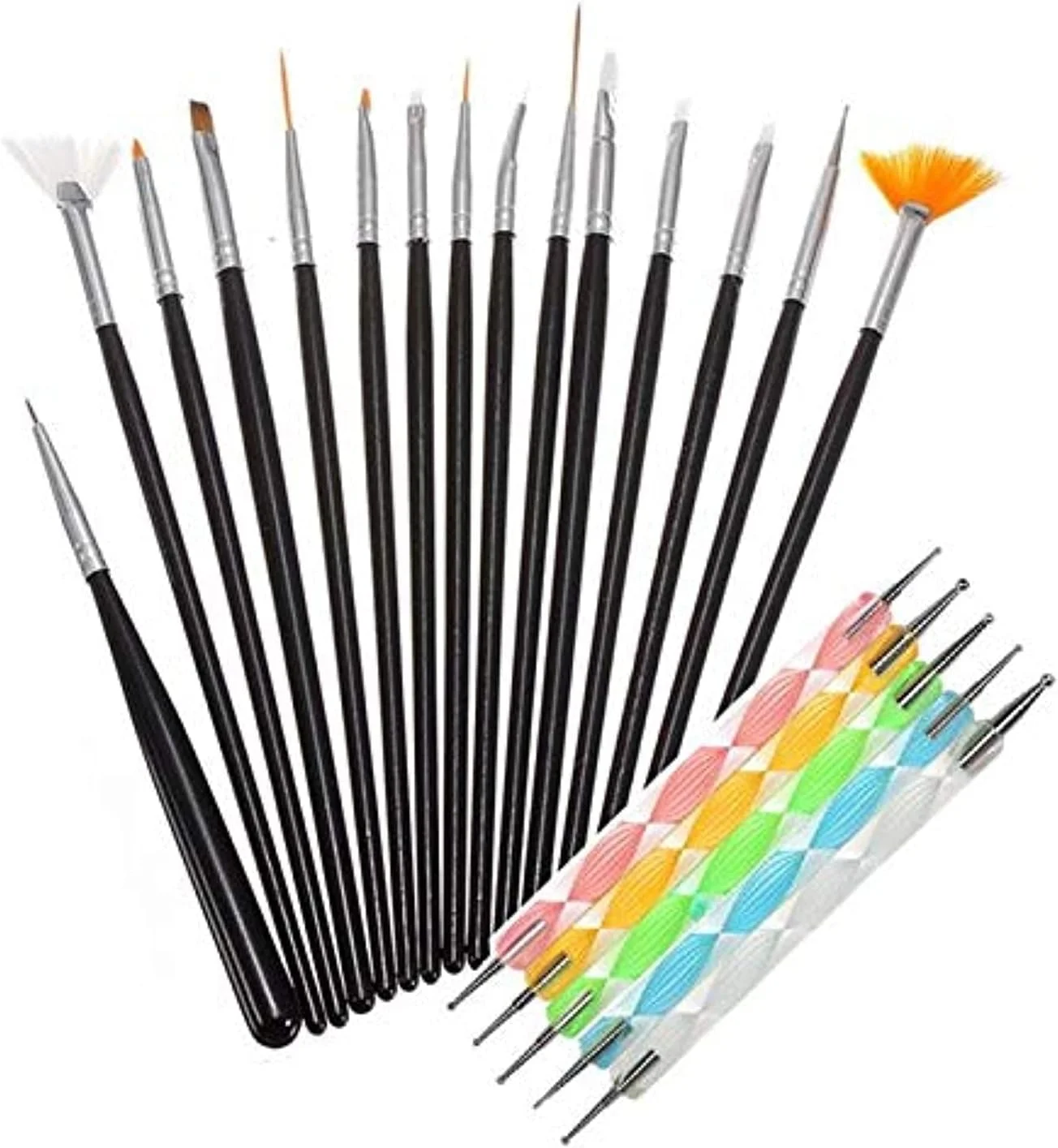 مجموعه 20 عددی طراحی ناخن، ابزار قلم مویی نقطه گذاری، نقاشی و طراحی لاک