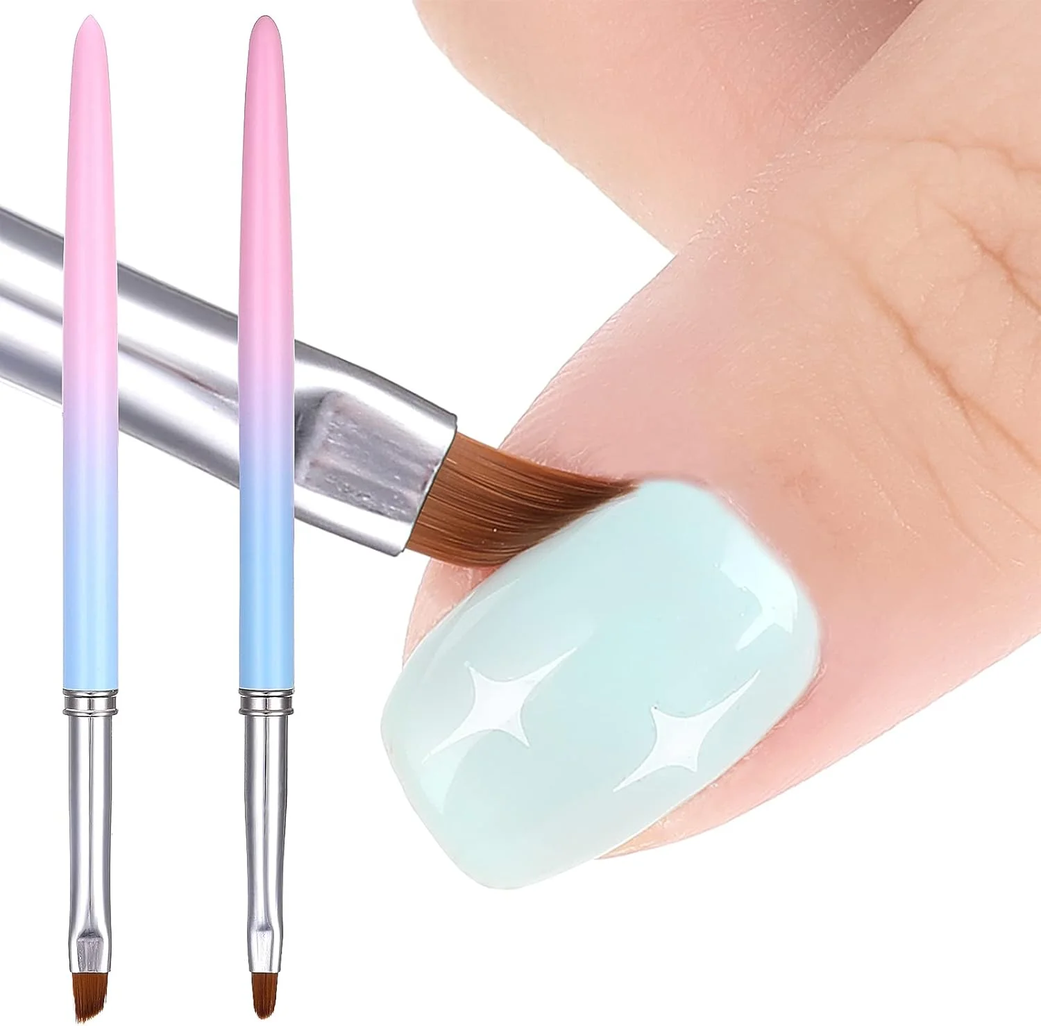 برس تمیز کننده لاک ناخن Cobee، 2 عدد برس تمیز کننده طراحی ناخن، برس های نقاشی ناخن، برس پاک کننده ناخن، ابزار نقاشی قلم ناخن برای طراحی هنری ناخن، تمیز کردن اشتباهات مانیکور (گرد، زاویه دار)