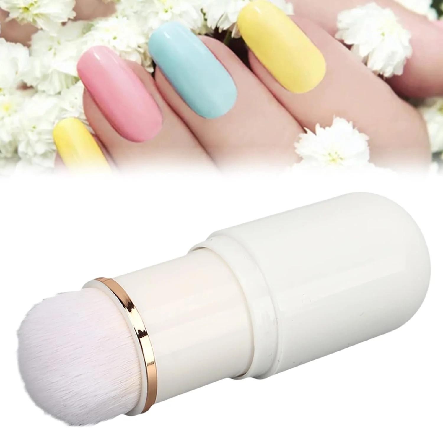 برس گردگیری ناخن Cryfokt، برس پاک کننده پودر گرد ناخن، برس پودر ناخن الیاف مصنوعی با شکل کپسولی قابل حمل، برس نرم و جمع شونده طراحی ناخن برای طراحی ناخن، رژگونه (سفید)