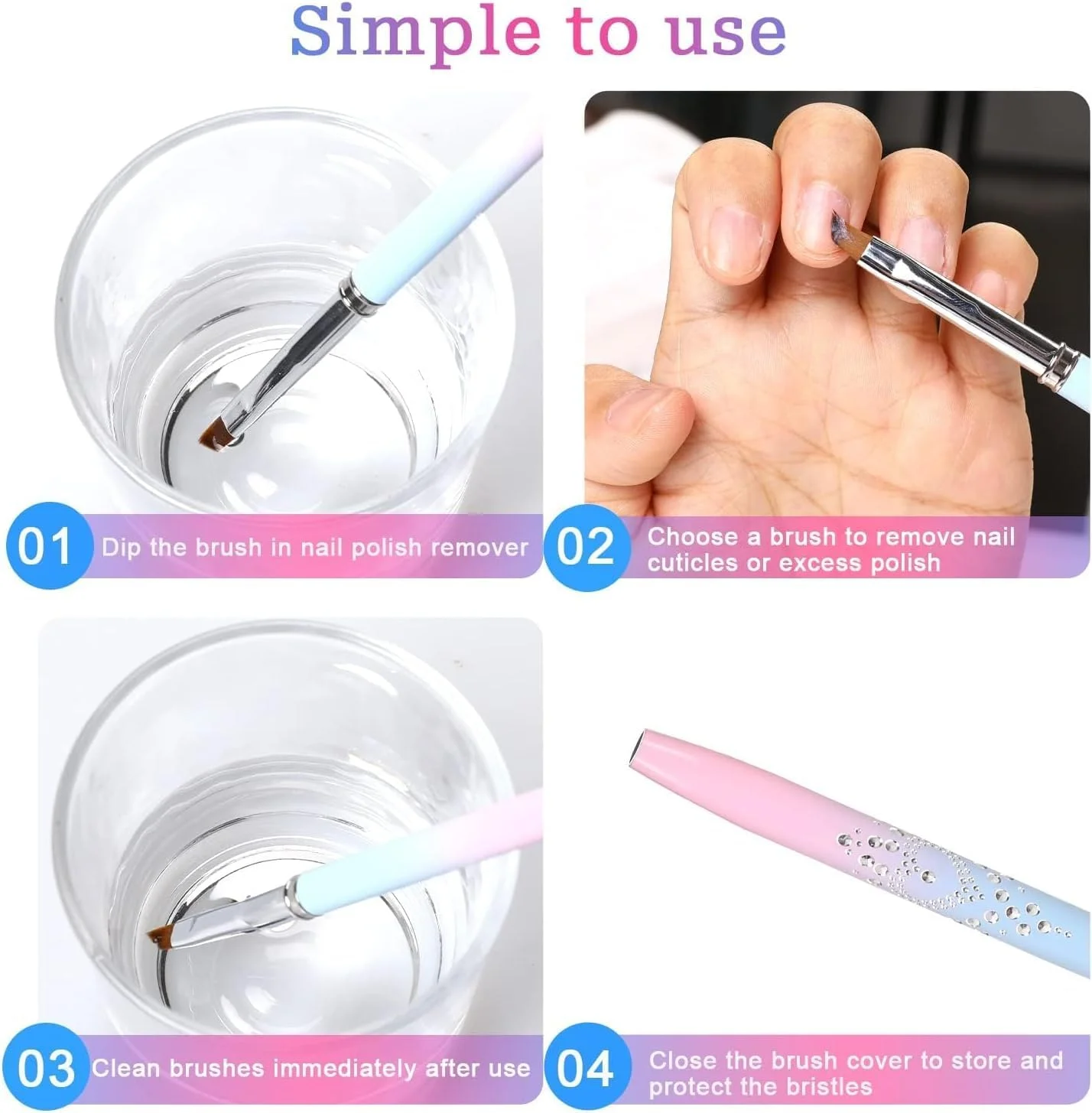 برس تمیز کننده ناخن ChicAbode، 2 عدد، برس تمیز کننده لاک ناخن گرد و زاویه دار برای تمیز کردن ناخن ها، تمیز کردن آسان، 2 شکل، برس های حرفه ای طراحی ناخن