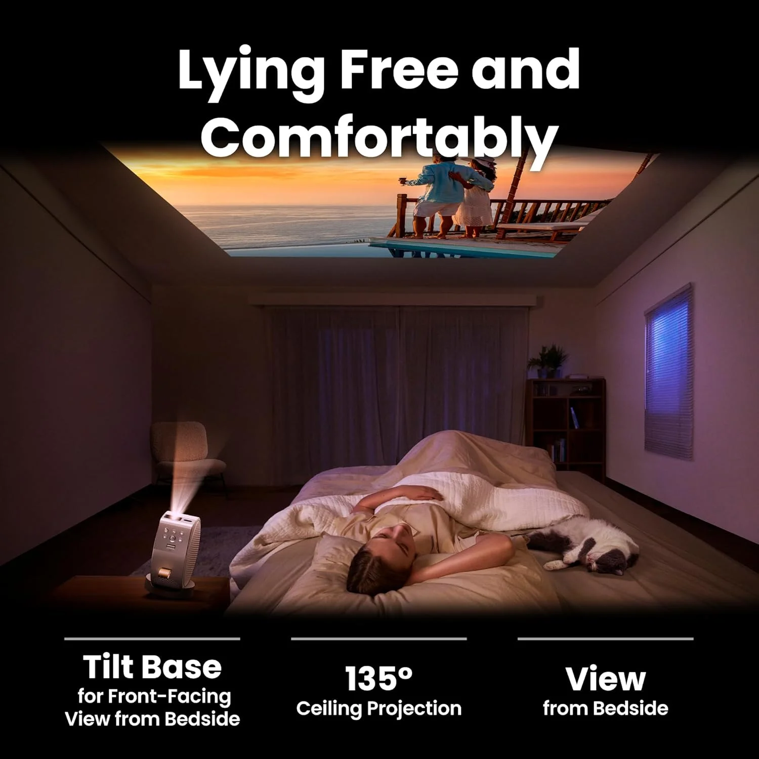 پروژکتور لیزری قابل حمل بنکیو GV50 مدل [عرضه ۲۰۲۵]، ۵۰۰ لومن، 1080p، پشتیبانی از 4K، قابلیت پخش روی سقف، پایه سه پایه، زاویه چرخش، Google TV، دارای تاییدیه Netflix، WiFi و بلوتوث، بلندگوی ووفر عمیق.