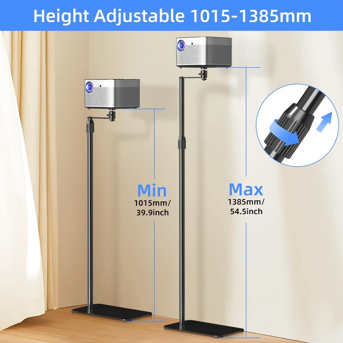 پایه پروژکتور Suptek با قابلیت چرخش 360 درجه، مناسب برای قرارگیری کنار دیوار یا مبل، پایه زمینی پروژکتور مخفی، با قابلیت تنظیم ارتفاع، پایه زمینی پروژکتور کوچک، سازگار با دوربین های خانگی، اداری، ویدئویی، ولاگ و DVR مدل PR001FP