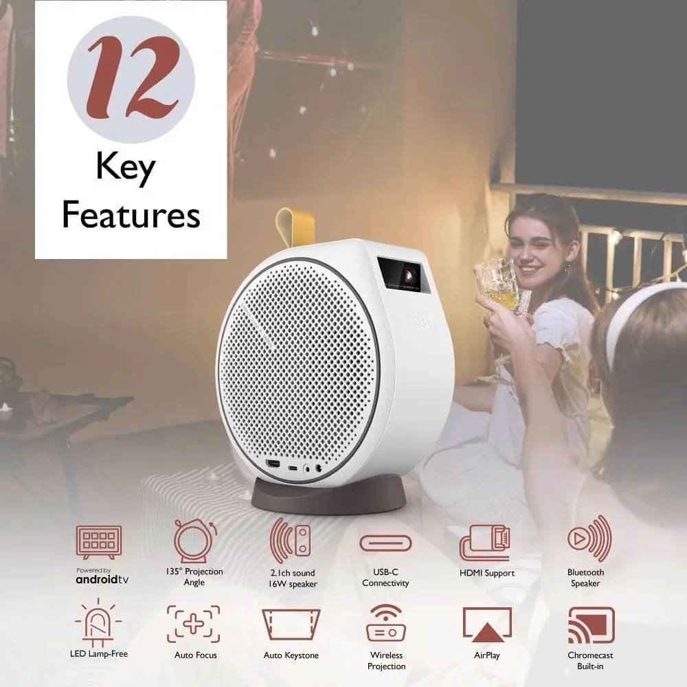 پروژکتور هوشمند بنکیو GV31 با کیفیت 1080p Full HD LED | قابلیت چرخش برای پخش روی سقف | بلندگوی 16 واتی با بیس 270 درجه | اندروید تی وی با نتفلیکس | کروم کست، ایرپلی | نمایشگر 100 اینچی | فوکوس خودکار، کیستون 1 بعدی | HDMI، USB-C پروژکتور هوشمند بنکیو GV31 با کیفیت 1080p Full HD LED | قابلیت چرخش برای پخش روی سقف | بلندگوی 16 واتی با بیس 270 درجه | اندروید تی وی با نتفلیکس | کروم کست، ایرپلی | نمایشگر 100 اینچی | فوکوس خودکار، کیستون 1 بعدی | HDMI، USB-C
