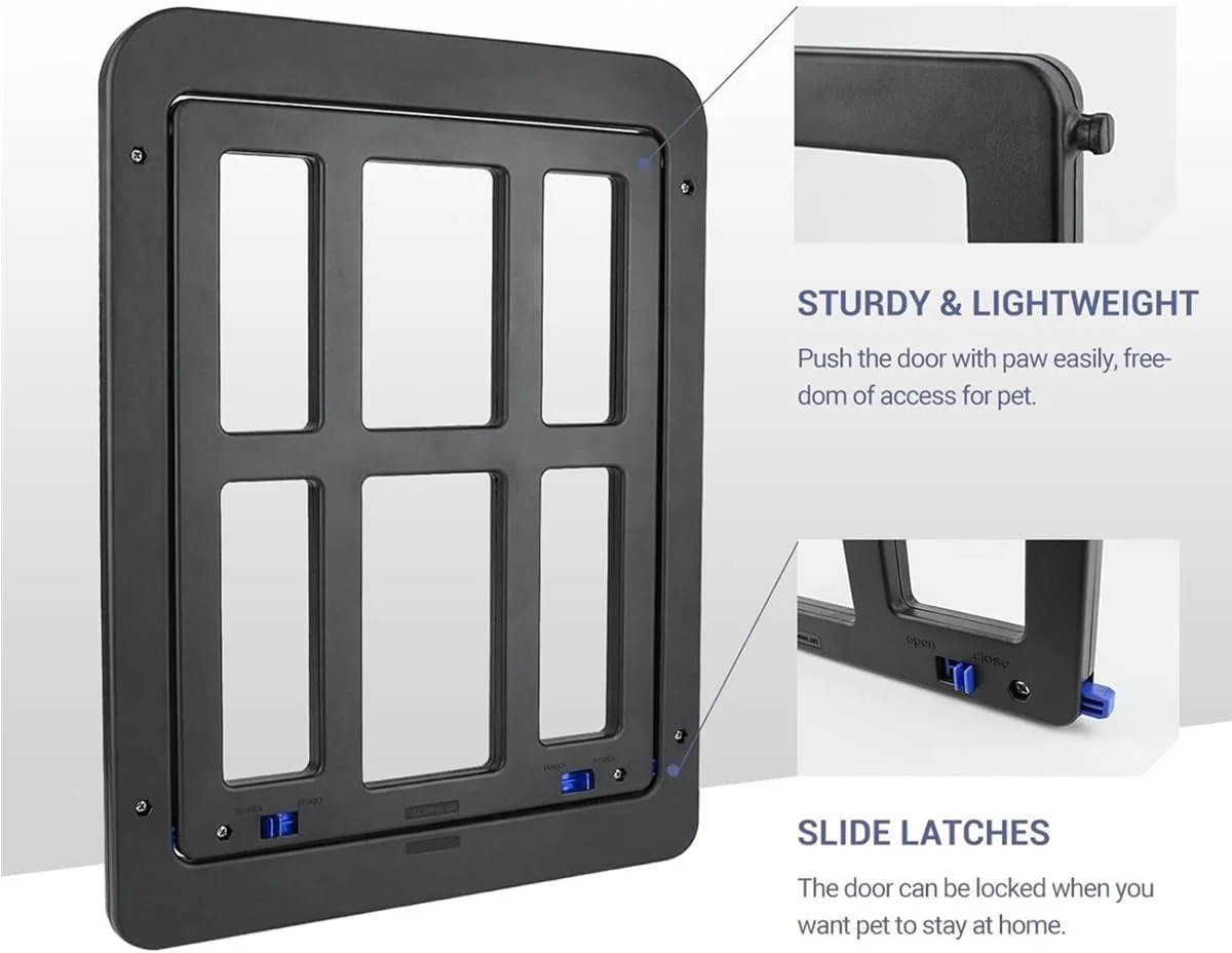 درب حیوانات خانگی Beauenty، درب توری حیوانات خانگی، برای گربه و سگ، توری با درب داخلی حیوانات خانگی، فلپ مغناطیسی چرخشی، قفل‌شدنی، توری محکم حیوانات خانگی (مشکی، 44CM*34CM)