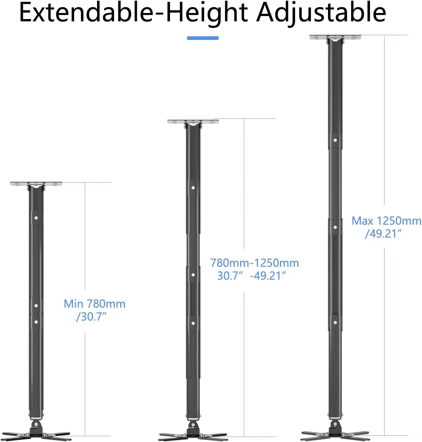 پایه سقفی پروژکتور Suptek مناسب برای سقف های صاف یا شیب دار با ارتفاع قابل تنظیم و طول قابل افزایش 78-125 سانتی متر، برای پروژکتورهای LCD/DLP، مشکی (PR05LB)
