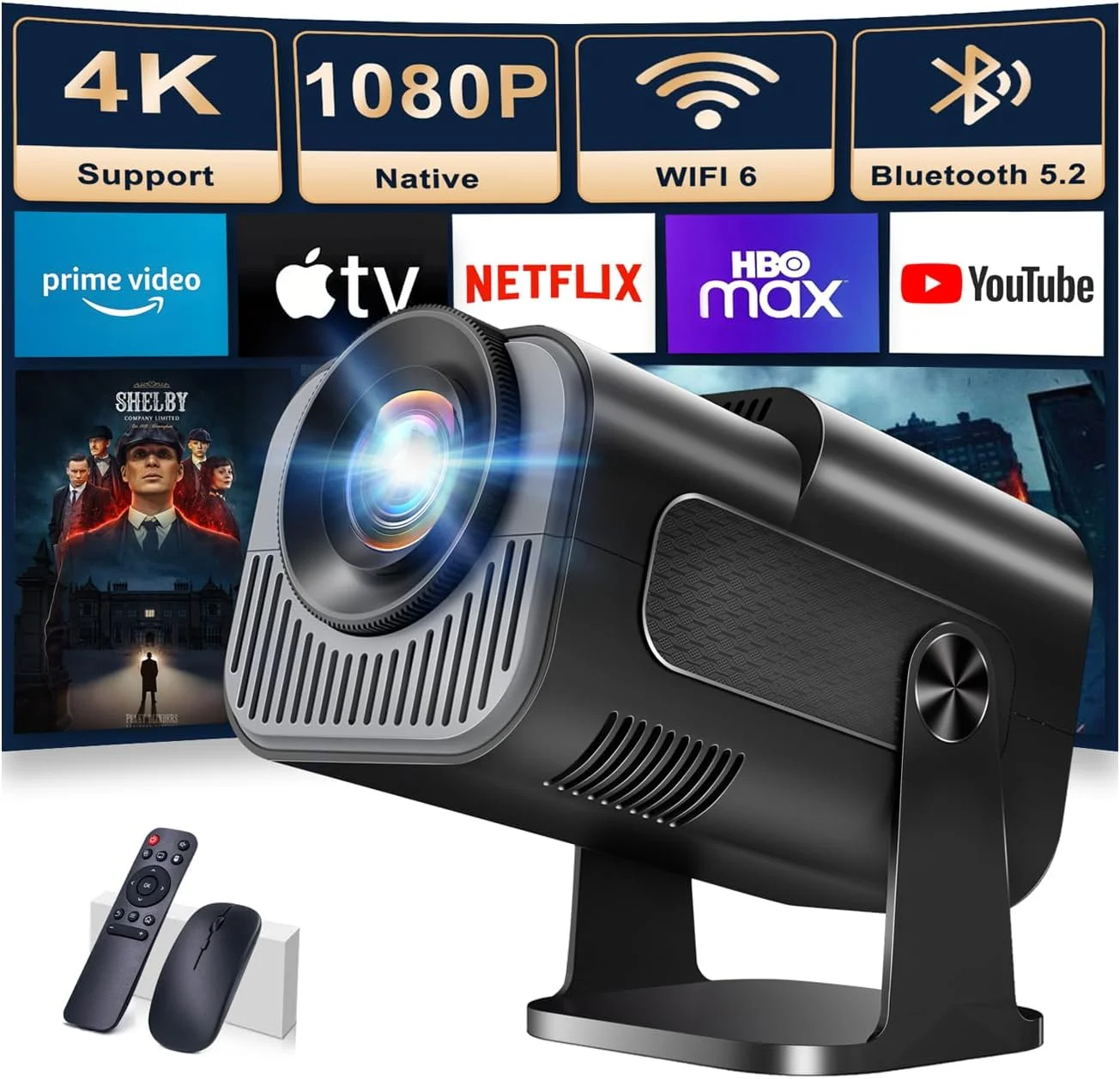 پروژکتور Nonete با کیفیت Full HD 1080P و 4K، چرخش 270 درجه، پشتیبانی از WiFi 6 و بلوتوث 5.2، تصحیح خودکار کیستون، اتصال HDMI/USB، مشکی پروژکتور Nonete با کیفیت Full HD 1080P و 4K، چرخش 270 درجه، پشتیبانی از WiFi 6 و بلوتوث 5.2، تصحیح خودکار کیستون، اتصال HDMI/USB، مشکی