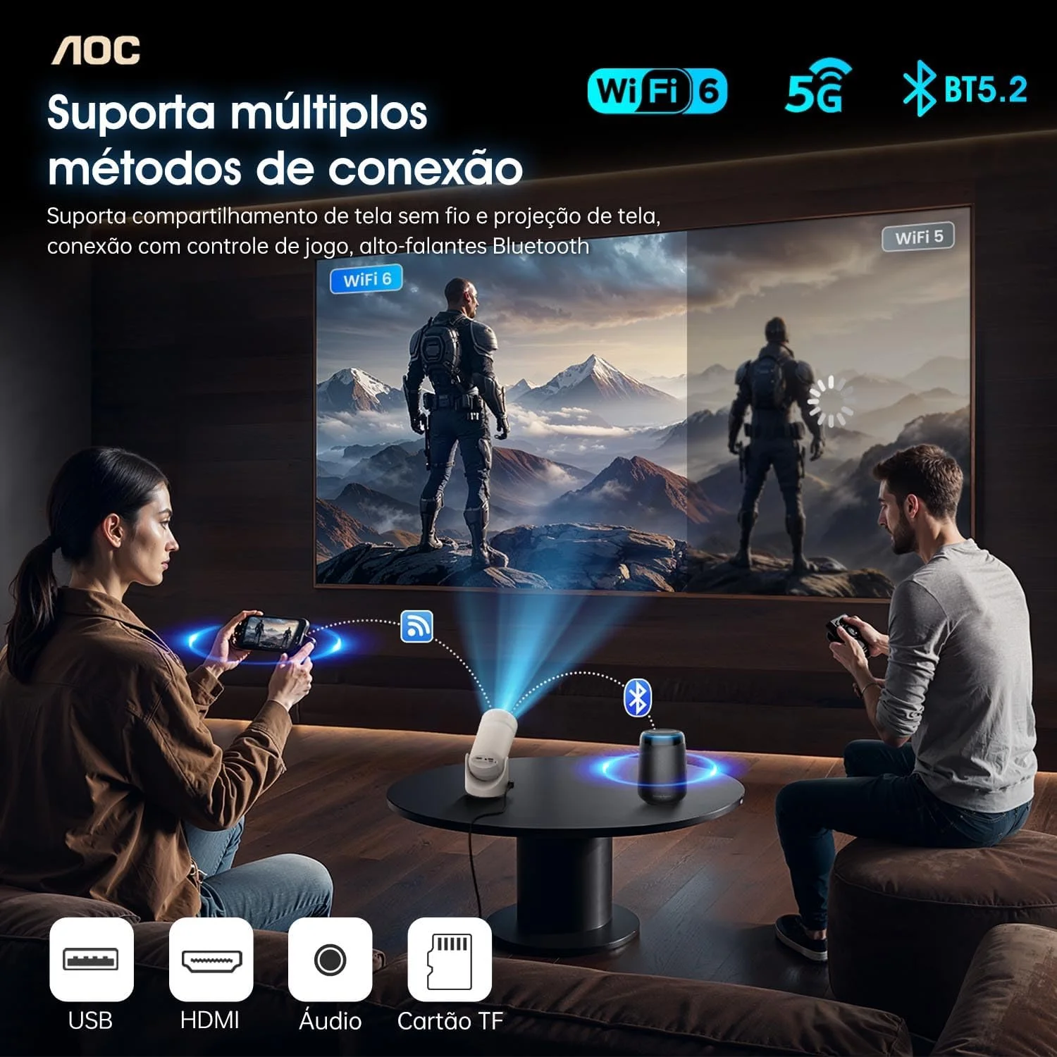 پروژکتور مینی AOC با WiFi و بلوتوث، پروژکتور قابل حمل Full HD با پشتیبانی از 4K و تنظیم چرخش 180 درجه، 8000 لومن، 220 ANSI لومن، تصحیح خودکار کیستون، پروژکتور خانگی برای تلفن/لپ تاپ پروژکتور مینی AOC با WiFi و بلوتوث، پروژکتور قابل حمل Full HD با پشتیبانی از 4K و تنظیم چرخش 180 درجه، 8000 لومن، 220 ANSI لومن، تصحیح خودکار کیستون، پروژکتور خانگی برای تلفن/لپ تاپ