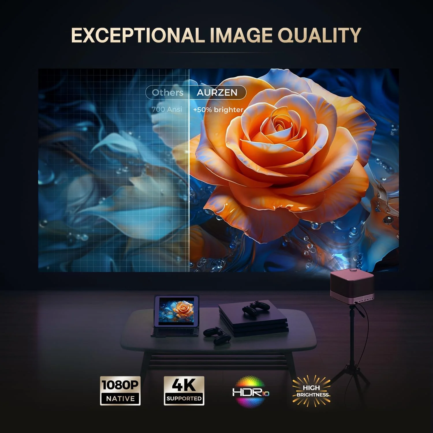 پروژکتور همه کاره Aurzen مدل BOOM 3 با پشتیبانی از کیفیت 4K، دارای وای فای و بلوتوث، صدای استریو سه بعدی و بلندگوهای 36 واتی، فوکوس خودکار هوش مصنوعی و اصلاح زاویه، نتفلیکس رسمی 500 ANSI مناسب برای خانه و فضای باز پروژکتور همه کاره Aurzen مدل BOOM 3 با پشتیبانی از کیفیت 4K، دارای وای فای و بلوتوث، صدای استریو سه بعدی و بلندگوهای 36 واتی، فوکوس خودکار هوش مصنوعی و اصلاح زاویه، نتفلیکس رسمی 500 ANSI مناسب برای خانه و فضای باز