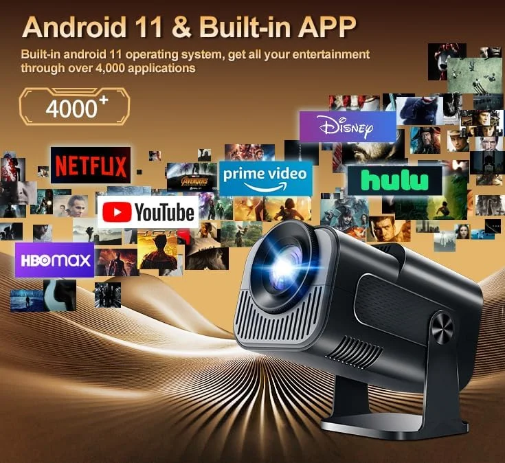 پروژکتور Nonete با کیفیت Full HD 1080P و 4K، چرخش 270 درجه، پشتیبانی از WiFi 6 و بلوتوث 5.2، تصحیح خودکار کیستون، اتصال HDMI/USB، مشکی