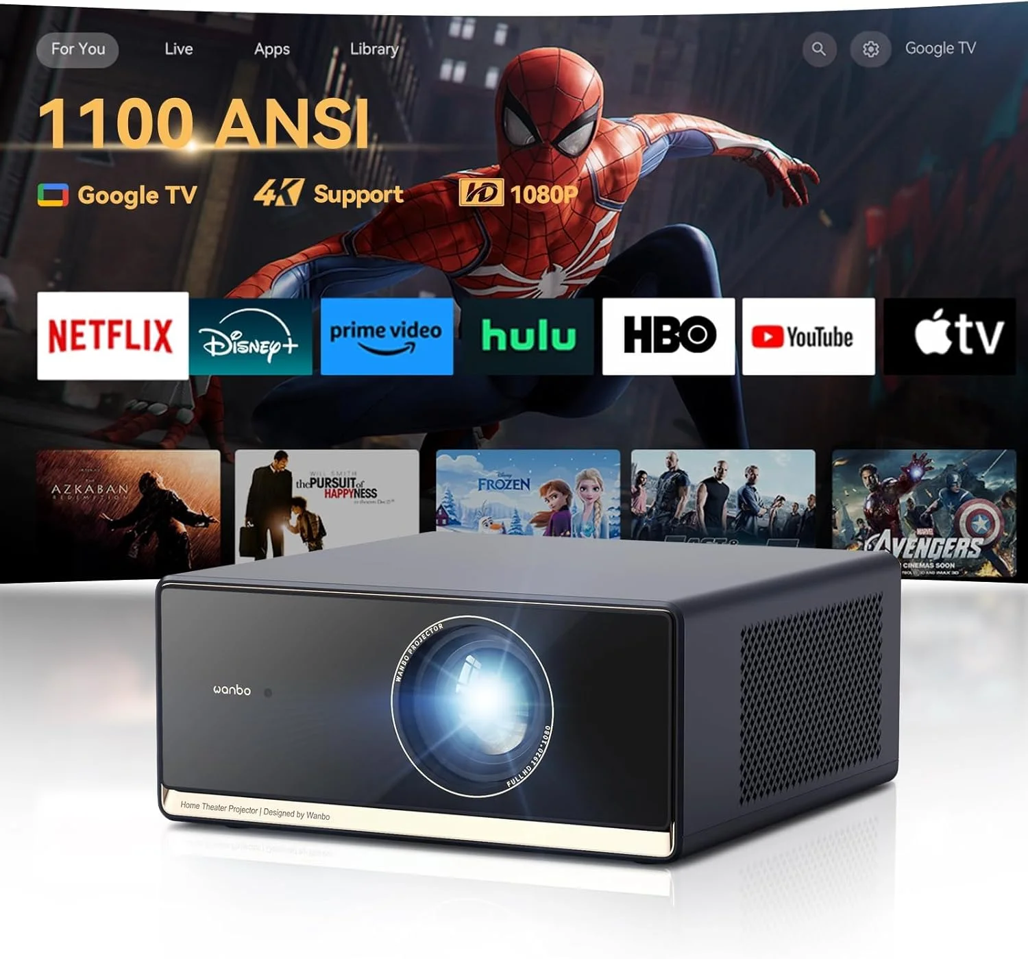 پروژکتور WANBO X5 Pro FHD Native1080P با پشتیبانی از 4K، 1100 ANSI، دستیار گوگل، Android TV 11 (2GB + 16GB)، (فوکوس خودکار + Keystone + اجتناب از موانع)، بلندگوی 10 واتی، WiFi دوگانه، BT 5.0 برای شب فیلم پروژکتور WANBO X5 Pro FHD Native1080P با پشتیبانی از 4K، 1100 ANSI، دستیار گوگل، Android TV 11 (2GB + 16GB)، (فوکوس خودکار + Keystone + اجتناب از موانع)، بلندگوی 10 واتی، WiFi دوگانه، BT 5.0 برای شب فیلم