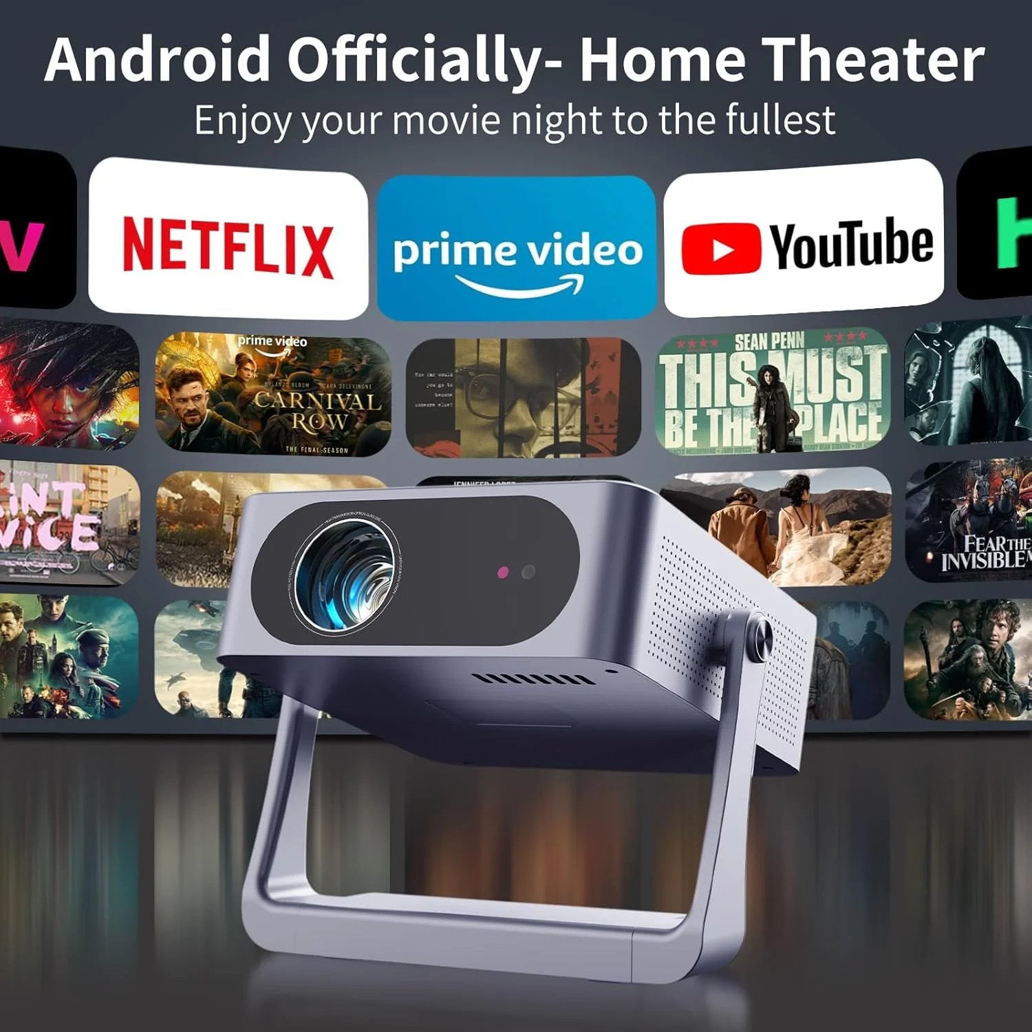 پروژکتور SAEJLLP [فوکوس خودکار/تصحیح زاویه و پایه گیمبال] با Android TV، 700ANSI WiFi6 بلوتوث پروژکتورهای اصلی 1080P، پروژکتور هوشمند فیلم با پشتیبانی از 4K، سینمای خانگی برای تلفن/TV Stick/HDMI/USB