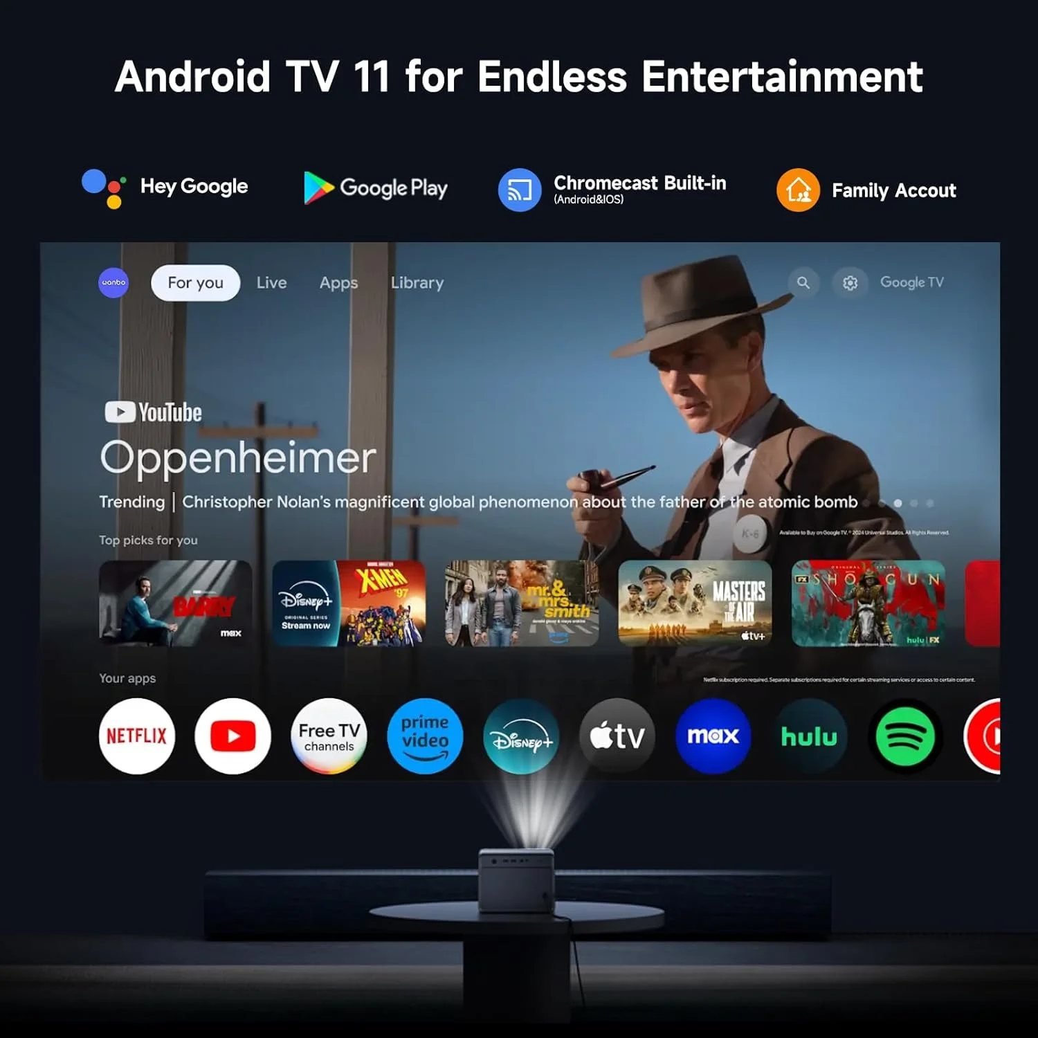 پروژکتور WANBO Davinci 1 Pro، پروژکتور هوشمند اندروید TV 11.0 با پشتیبانی از 4K، پروژکتور 600 ANSI Native 1080P Netflix، Google Assistant، Chromecast داخلی، فوکوس خودکار و تصحیح کیستون خودکار پروژکتور WANBO Davinci 1 Pro، پروژکتور هوشمند اندروید TV 11.0 با پشتیبانی از 4K، پروژکتور 600 ANSI Native 1080P Netflix، Google Assistant، Chromecast داخلی، فوکوس خودکار و تصحیح کیستون خودکار