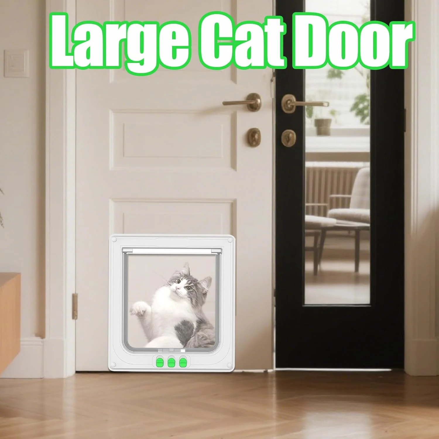 درب گربه - درب گربه بادوام برای پنجره، دروازه شفاف دوتایی برای دسترسی حیوانات خانگی در داخل و خارج از خانه، آپارتمان و خانواده