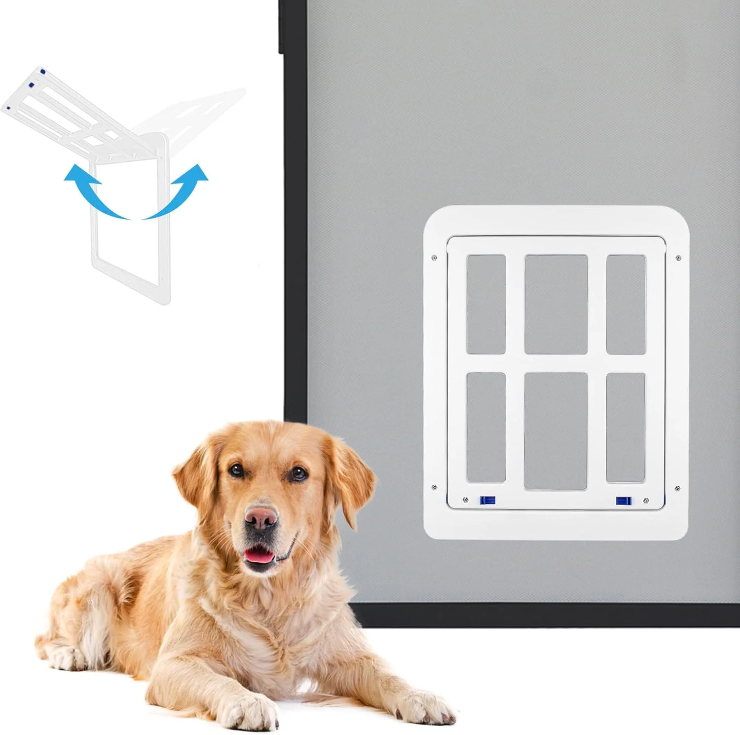 درب توری سگ Billionchains، بسته شدن خودکار، درب سگ برای سگ های بزرگ، قفل شدنی، مناسب برای سگ های متوسط ​​تا بزرگ، سفید