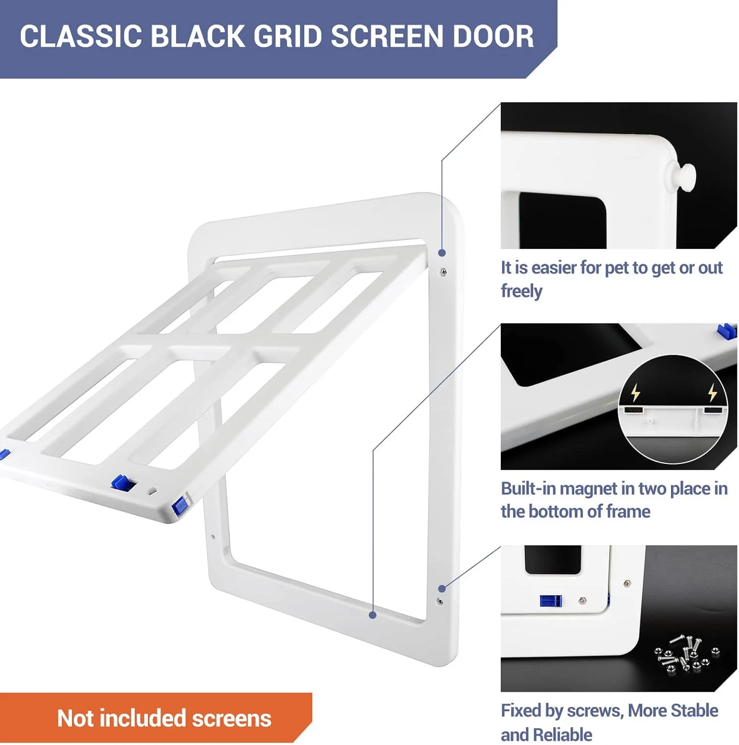 درب توری سگ Billionchains، بسته شدن خودکار، درب سگ برای سگ های بزرگ، قفل شدنی، مناسب برای سگ های متوسط ​​تا بزرگ، سفید