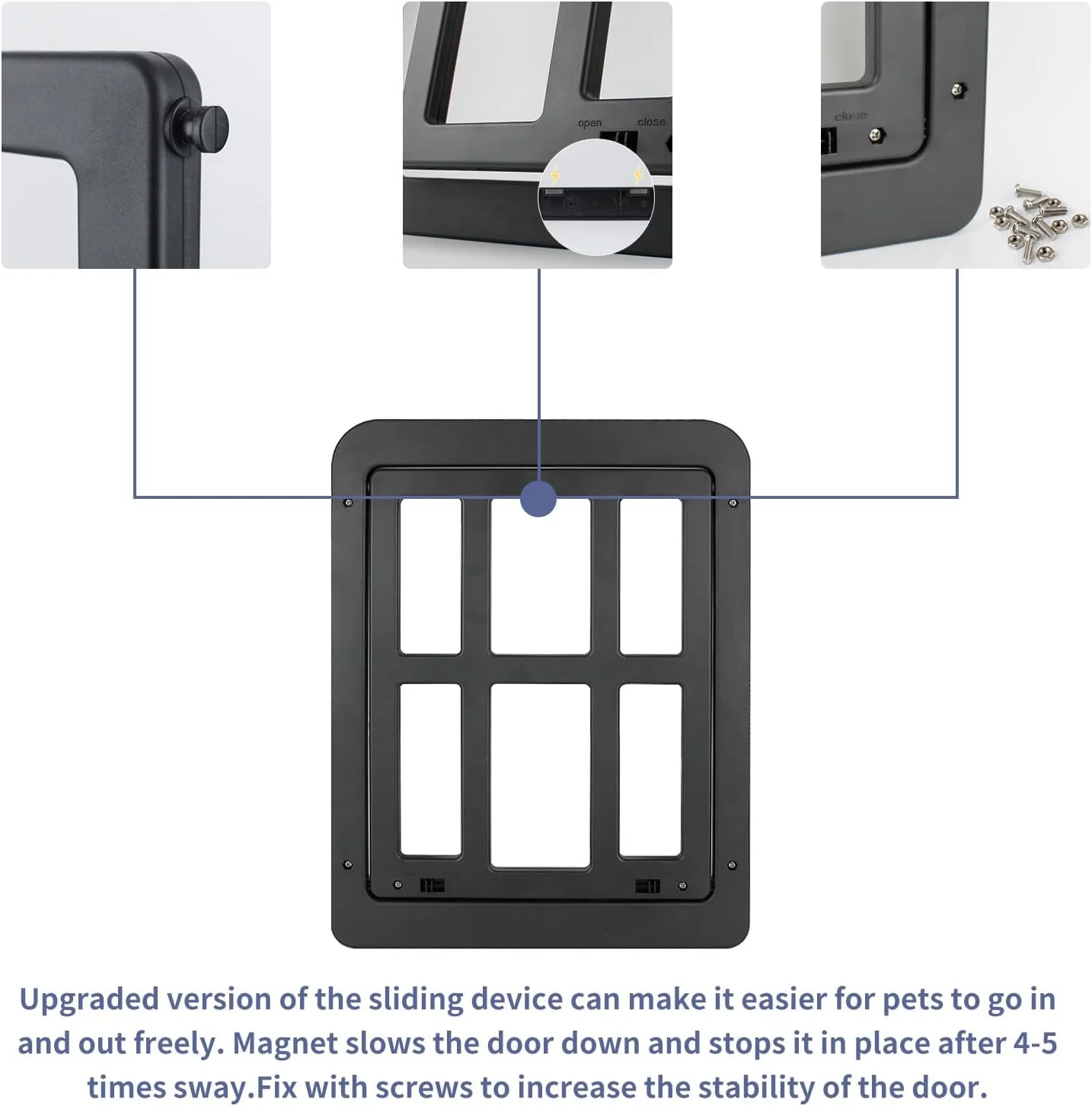 درب توری سگ Billionchains برای درب توری کشویی، درب توری حیوانات خانگی با دریچه قفل‌شو، مناسب برای سگ و گربه - مشکی