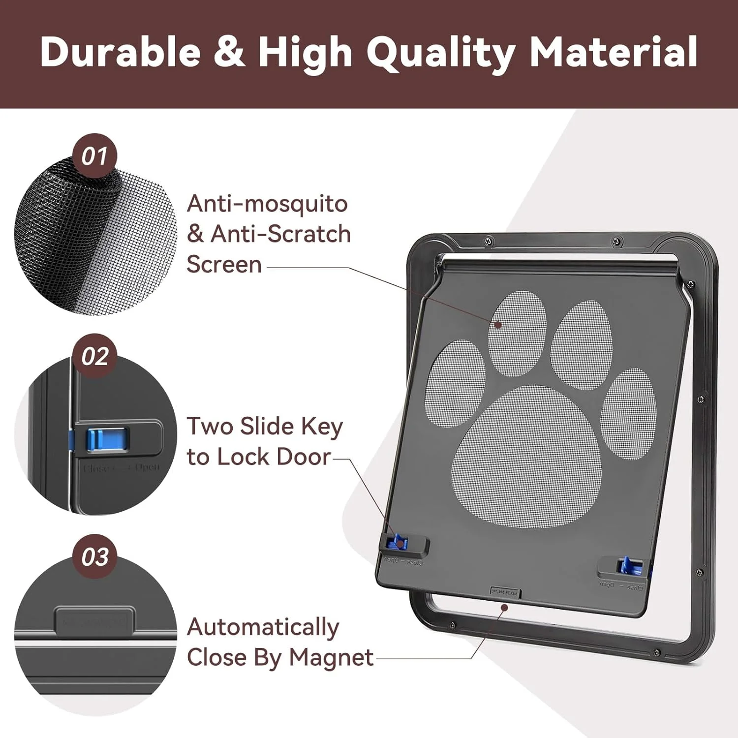 درب توری گربه Billionchains با بست مغناطیسی، درب توری سگ برای درب/پنجره توری کشویی، درب قفل‌شو برای بچه گربه/گربه‌ها/سگ‌ها