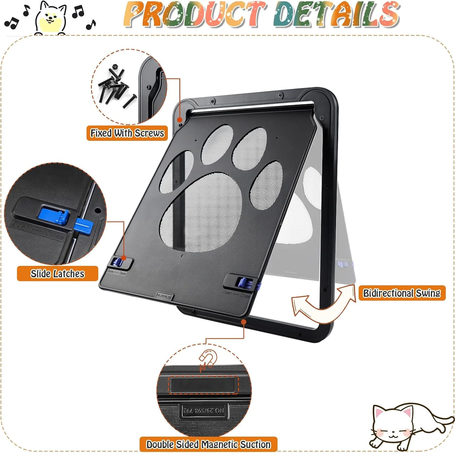 دریچه گربه BANTI، دریچه سگ برای درب داخلی، درب خارجی، درها، پنجره، توری، دریچه های سگ با آهنربا و قفل، درب گربه، درب توری با دریچه گربه برای گربه ها و سگ های کوچک متوسط