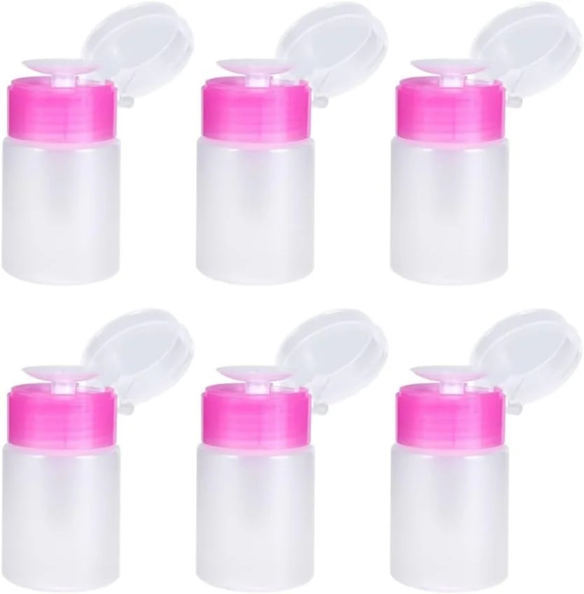 پمپ فشاری استون، 6 عدد، بطری پخش کننده 60 میلی لیتری لاک پاک کن، بطری خالی مایع برای لاک ناخن و پاک کننده آرایش (صورتی)