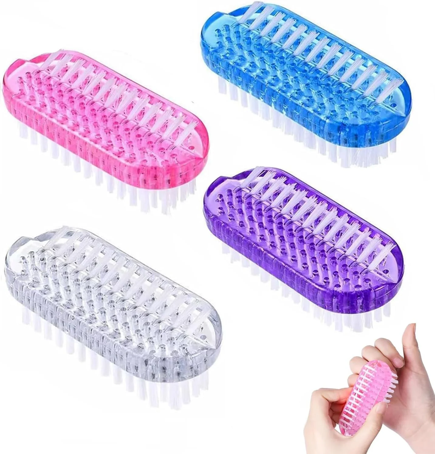 نالاینا، برس تمیز کننده ناخن 4 عددی، برس اسکراب دو طرفه ناخن دست، برس نرم و زبر برای تمیز کردن ناخن های دست و پا، مناسب برای آقایان و بانوان