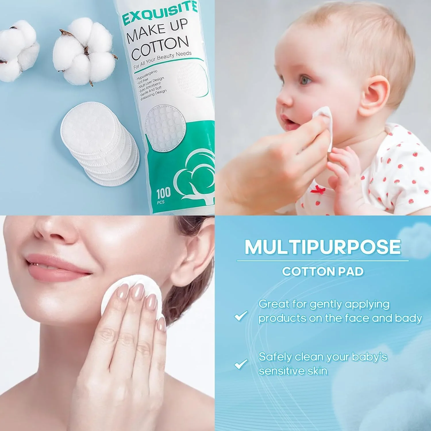 پدهای پنبه ای گرد NALACAL، 300 عدد پد پنبه ای بدون پرز، پدهای نرم چند لایه پاک کننده آرایش، برای پاک کردن لاک ناخن، استفاده از تونر صورت، پدهای پاک کننده آرایش پنبه ای خالص برای پاکسازی صورت