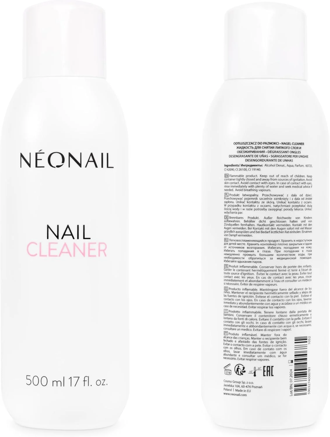 محلول پاک کننده ناخن ژلی نئونیل 500 میلی لیتر - پاک کننده لاک ژل یو وی - چربی گیر ناخن - پاک کننده لاک ژل یو وی ال ای دی - پاک کننده ناخن