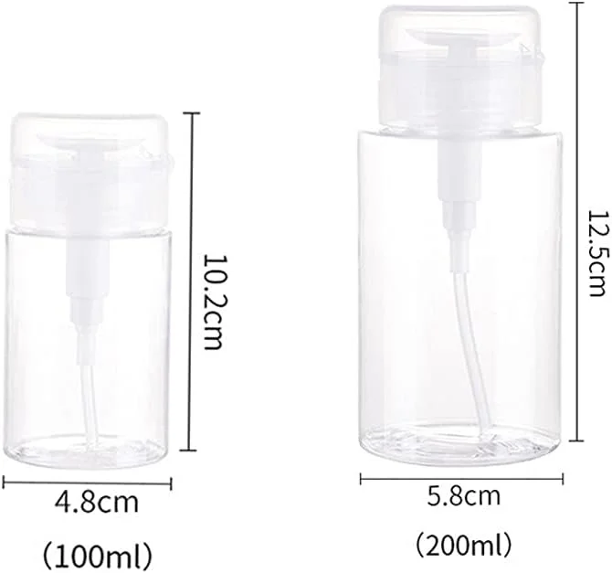 لوکوسل 2 عدد بطری پمپ دار 100 میلی لیتری و 200 میلی لیتری برای پاک کننده آرایش، بطری مایع لاک پاک کن، ظرف ابزار طراحی ناخن، 200 میلی لیتر