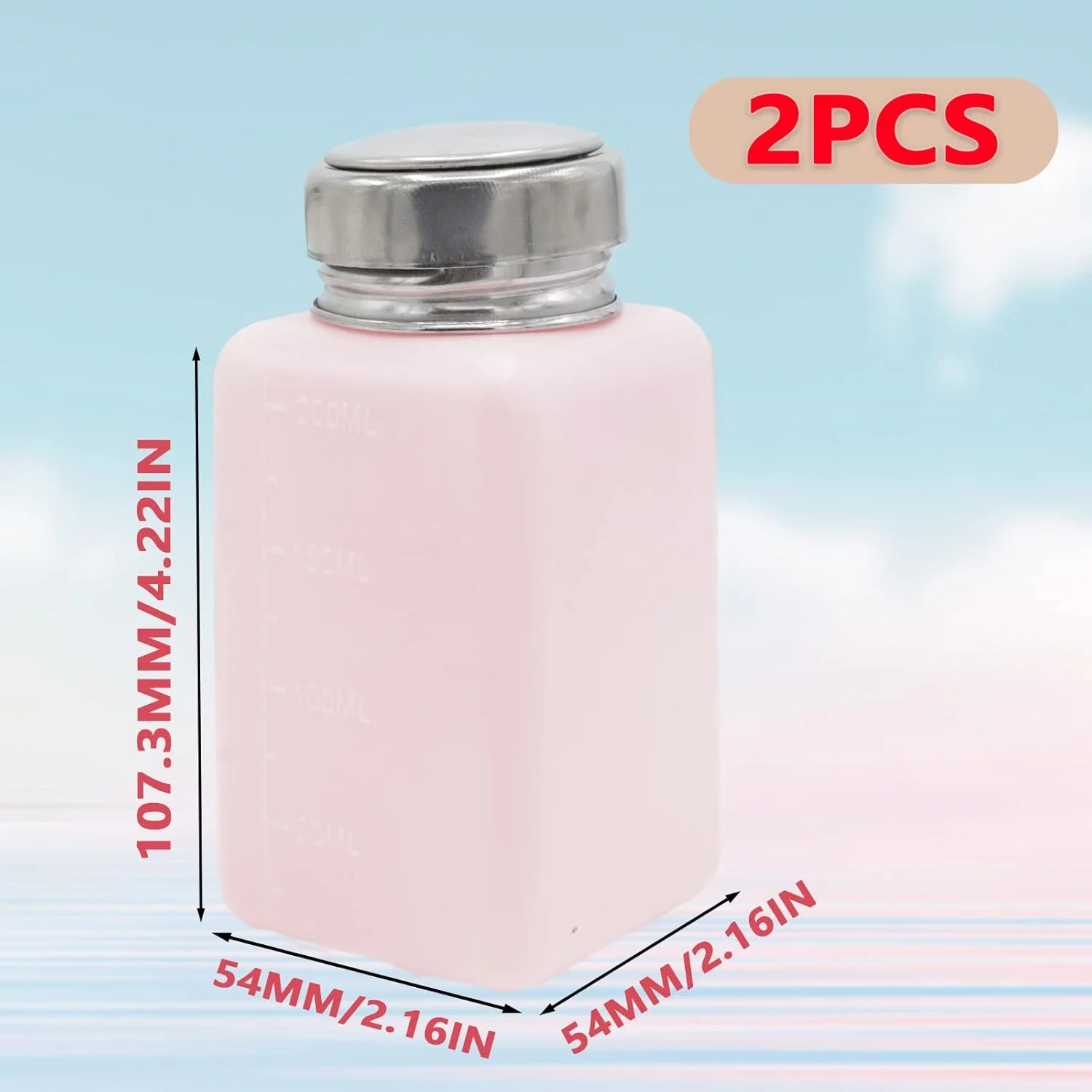 ظرف پمپی 200 میلی لیتری Joyangy، بسته 2 عددی، با پمپ استیل ضد زنگ تک لمسی، بطری فشاری پلاستیکی صورتی مربعی برای الکل، پاک کننده لاک ناخن، پاک کننده آرایش، پاک کننده ظرف پمپی 200 میلی لیتری Joyangy، بسته 2 عددی، با پمپ استیل ضد زنگ تک لمسی، بطری فشاری پلاستیکی صورتی مربعی برای الکل، پاک کننده لاک ناخن، پاک کننده آرایش، پاک کننده