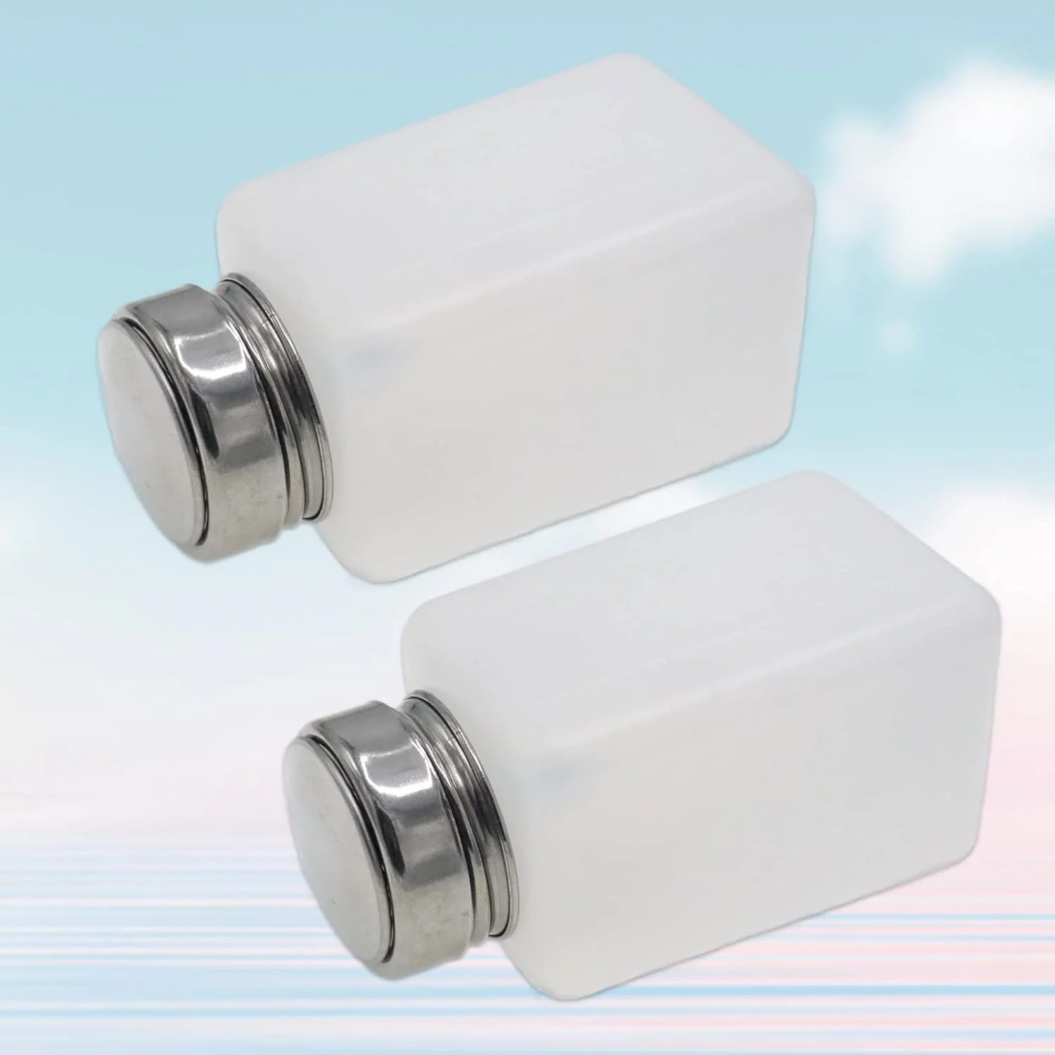 بطری پمپی 200 میلی لیتری Joyangy، بسته 2 عددی، با پمپ استیل ضد زنگ تک لمسی، بطری فشاری پلاستیکی سفید مربعی برای الکل، پاک کننده لاک ناخن، پاک کننده آرایش، پاک کننده بطری پمپی 200 میلی لیتری Joyangy، بسته 2 عددی، با پمپ استیل ضد زنگ تک لمسی، بطری فشاری پلاستیکی سفید مربعی برای الکل، پاک کننده لاک ناخن، پاک کننده آرایش، پاک کننده