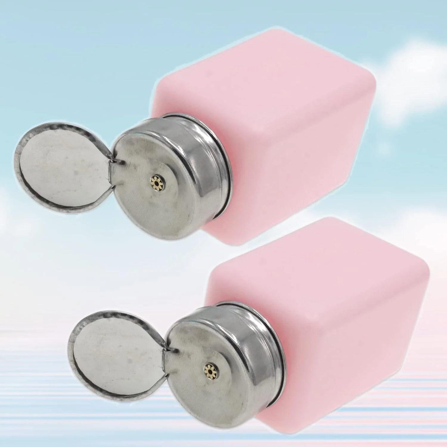 ظرف پمپی 200 میلی لیتری Joyangy، بسته 2 عددی، با پمپ استیل ضد زنگ تک لمسی، بطری فشاری پلاستیکی صورتی مربعی برای الکل، پاک کننده لاک ناخن، پاک کننده آرایش، پاک کننده ظرف پمپی 200 میلی لیتری Joyangy، بسته 2 عددی، با پمپ استیل ضد زنگ تک لمسی، بطری فشاری پلاستیکی صورتی مربعی برای الکل، پاک کننده لاک ناخن، پاک کننده آرایش، پاک کننده