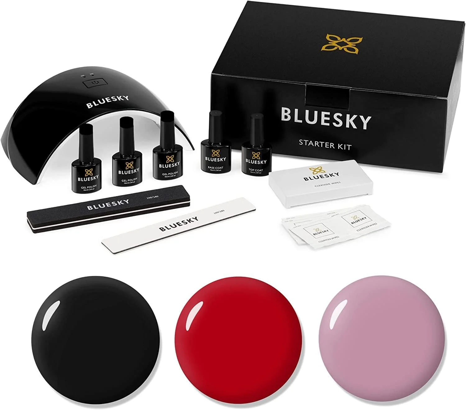 ست شروع لاک ژل Bluesky، ست لاک ژل با دستگاه خشک کن ناخن UV LED 24 واتی، 3 عدد لاک ژل 10 میلی لیتری، دستمال مرطوب پاک کننده، تاپ کت و بیس کت، سوهان و بافر ناخن [اختصاصی آمازون]