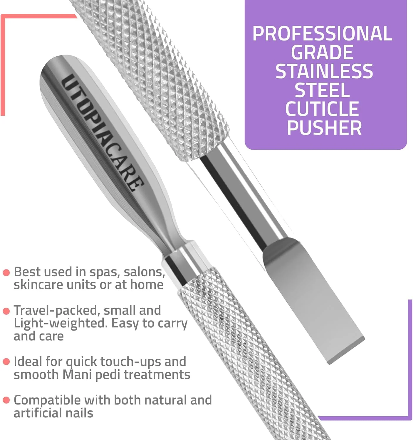 ابزار عقب‌راننده کوتیکول و تمیز کننده ناخن قاشقی Utopia Care - از جنس استیل ضد زنگ با کیفیت حرفه ای - ابزار بادوام برای مانیکور و پدیکور - برای ناخن های دست و پا