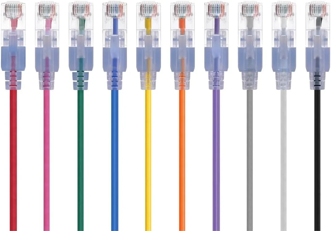کابل شبکه باریک Monoprice SlimRun Cat6A - کابل اینترنت شبکه - RJ45، رشته ای، UTP، سیم مسی خالص، 30AWG، 15 سانتی متر، 10 رنگ، بسته 10 عددی