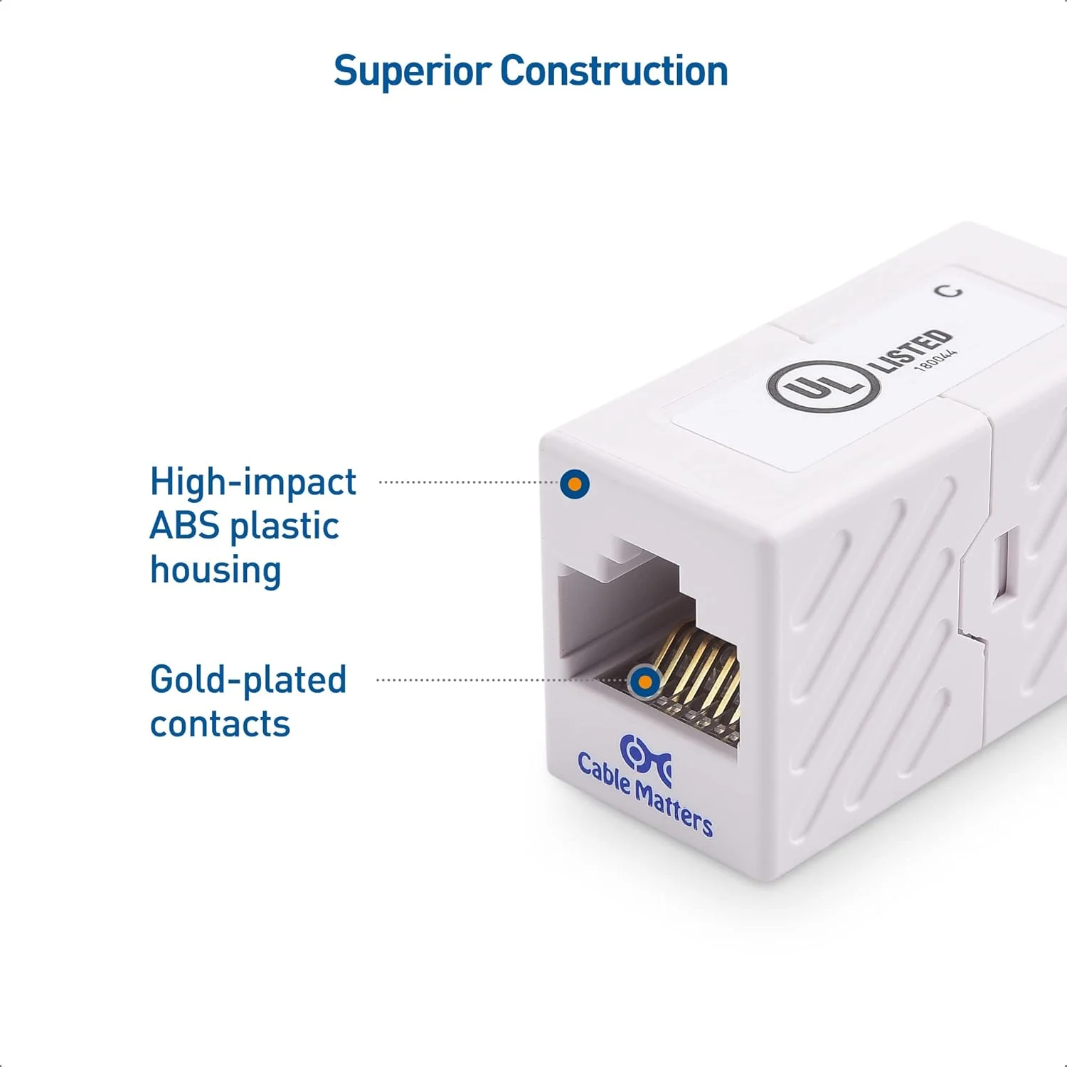 کوپلر اترنت Cable Matters [دارای تاییدیه UL] بسته 2 عددی (کوپلر RJ45، کوپلر Cat6، آداپتور توسعه دهنده اترنت) - سفید