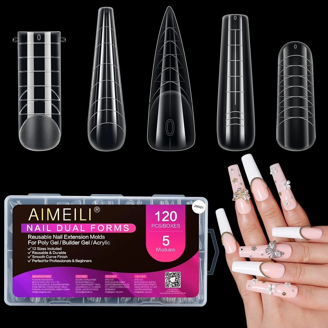قالب ناخن AIMEILI برای ژل - مجموعه 120 عددی قالب های دوگانه، 5 شکل مختلف نوک های دوگانه برای اکستنشن ناخن، تقویت ژل، ست مانیکور برای سالن و استفاده شخصی - 001 قالب ناخن AIMEILI برای ژل - مجموعه 120 عددی قالب های دوگانه، 5 شکل مختلف نوک های دوگانه برای اکستنشن ناخن، تقویت ژل، ست مانیکور برای سالن و استفاده شخصی - 001