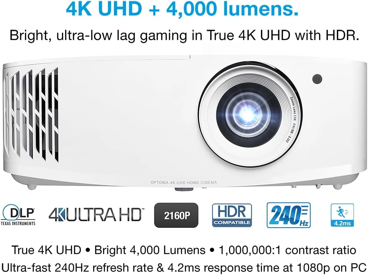 پروژکتور گیمینگ اپتوما UHD38x با روشنایی بالا و کیفیت 4K UHD واقعی | 4000 لومن | زمان پاسخگویی 4.2 میلیثانیه در 1080p با حالت بازی پیشرفته | کمترین تاخیر ورودی در پروژکتور 4K | نرخ تازهسازی 240 هرتز | HDR10 و HLG، سفید پروژکتور گیمینگ اپتوما UHD38x با روشنایی بالا و کیفیت 4K UHD واقعی | 4000 لومن | زمان پاسخگویی 4.2 میلیثانیه در 1080p با حالت بازی پیشرفته | کمترین تاخیر ورودی در پروژکتور 4K | نرخ تازهسازی 240 هرتز | HDR10 و HLG، سفید