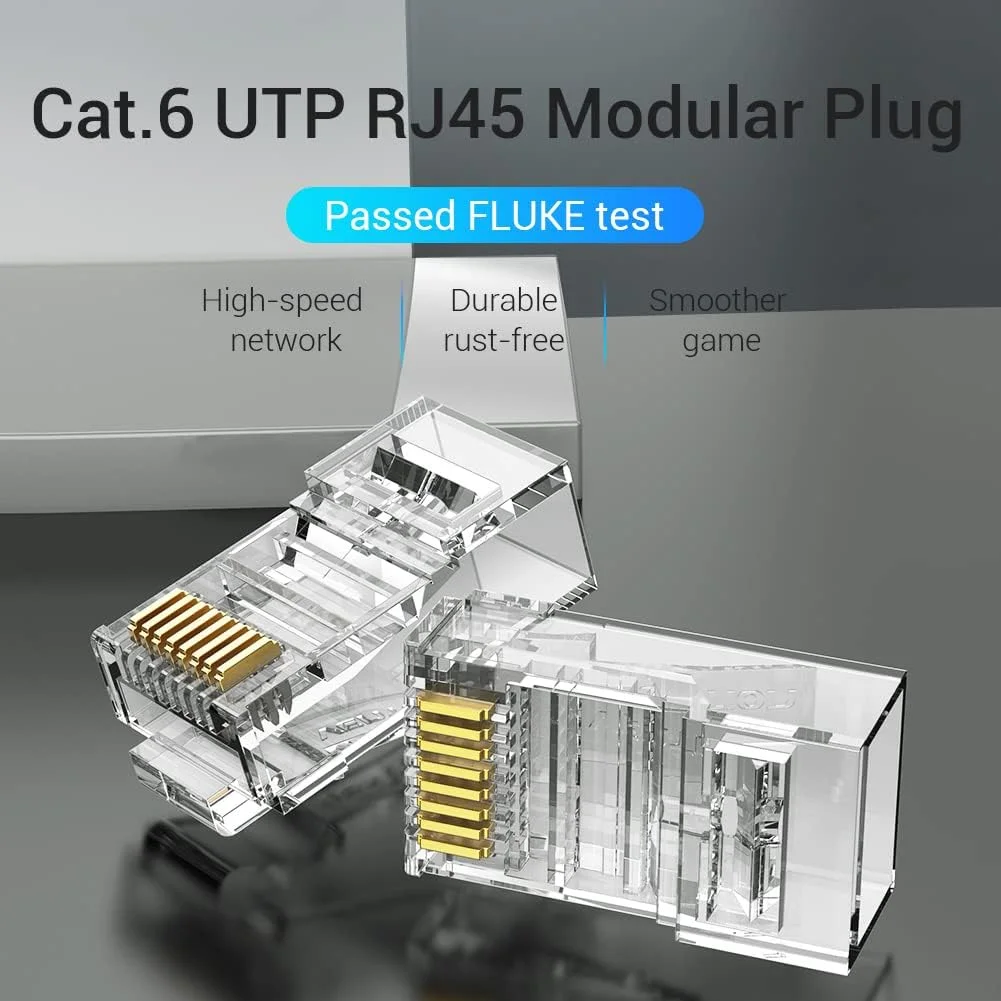 اتصالات شبکه اترنت VENTION، پلاگ ماژولار RJ45 (Cat.6 UTP، بسته 50 عددی) - شفاف