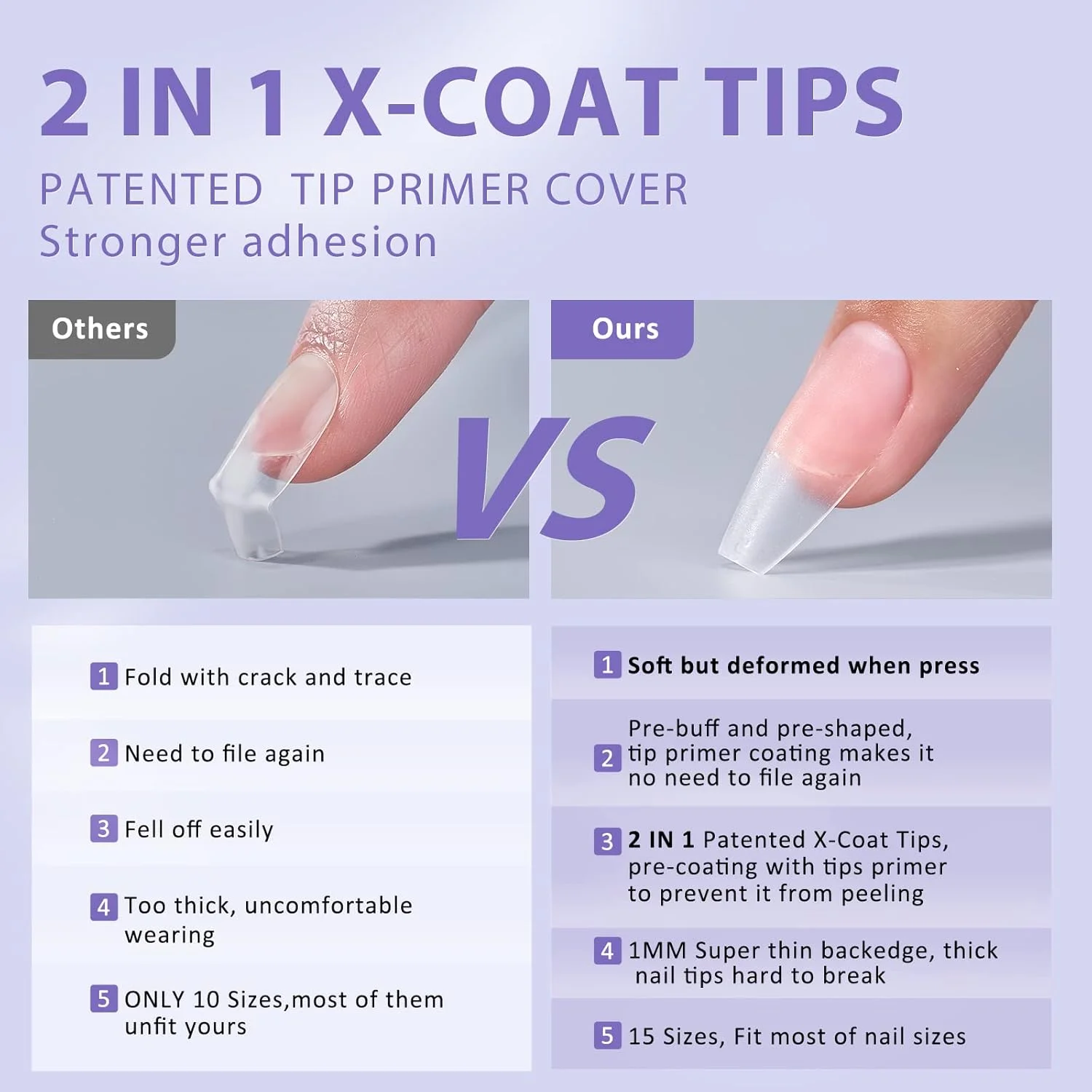 BTArtbox ناخن مصنوعی اکرلیک طبیعی - نوک ناخن فرانسوی 500 عددی، ناخن مصنوعی نیمه پوشش با جعبه برای سالن های ناخن و طراحی ناخن DIY، 10 سایز