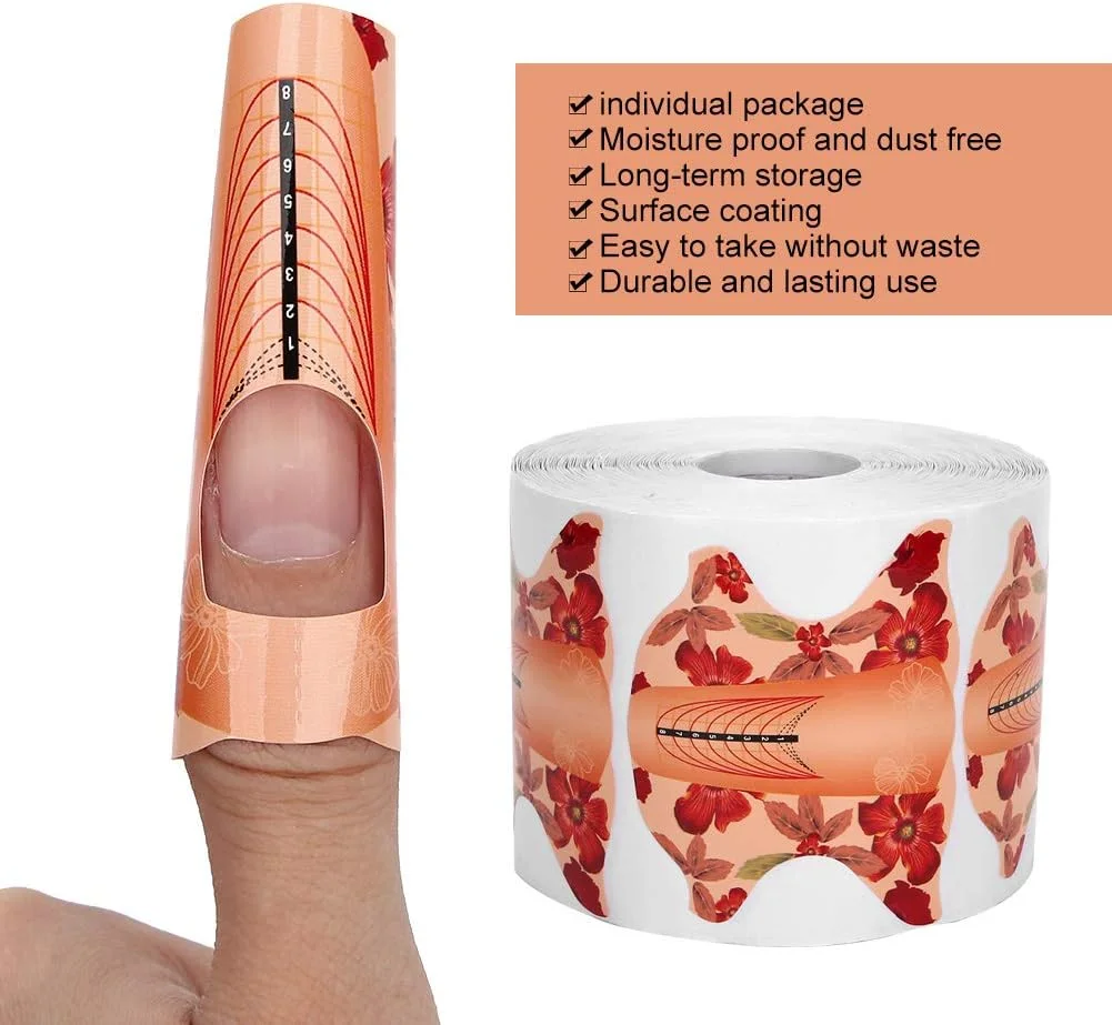 استیکر فرم ناخن بلند، 500 عدد استیکر اکستنشن ناخن برای طراحی ناخن، فرم ژل ناخن خود چسب برای خانم ها، دختران، سالن های ناخن و مصارف خانگی
