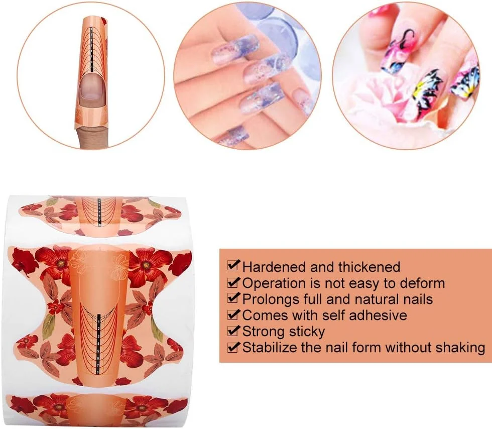 استیکر فرم ناخن بلند، 500 عدد استیکر اکستنشن ناخن برای طراحی ناخن، فرم ژل ناخن خود چسب برای خانم ها، دختران، سالن های ناخن و مصارف خانگی