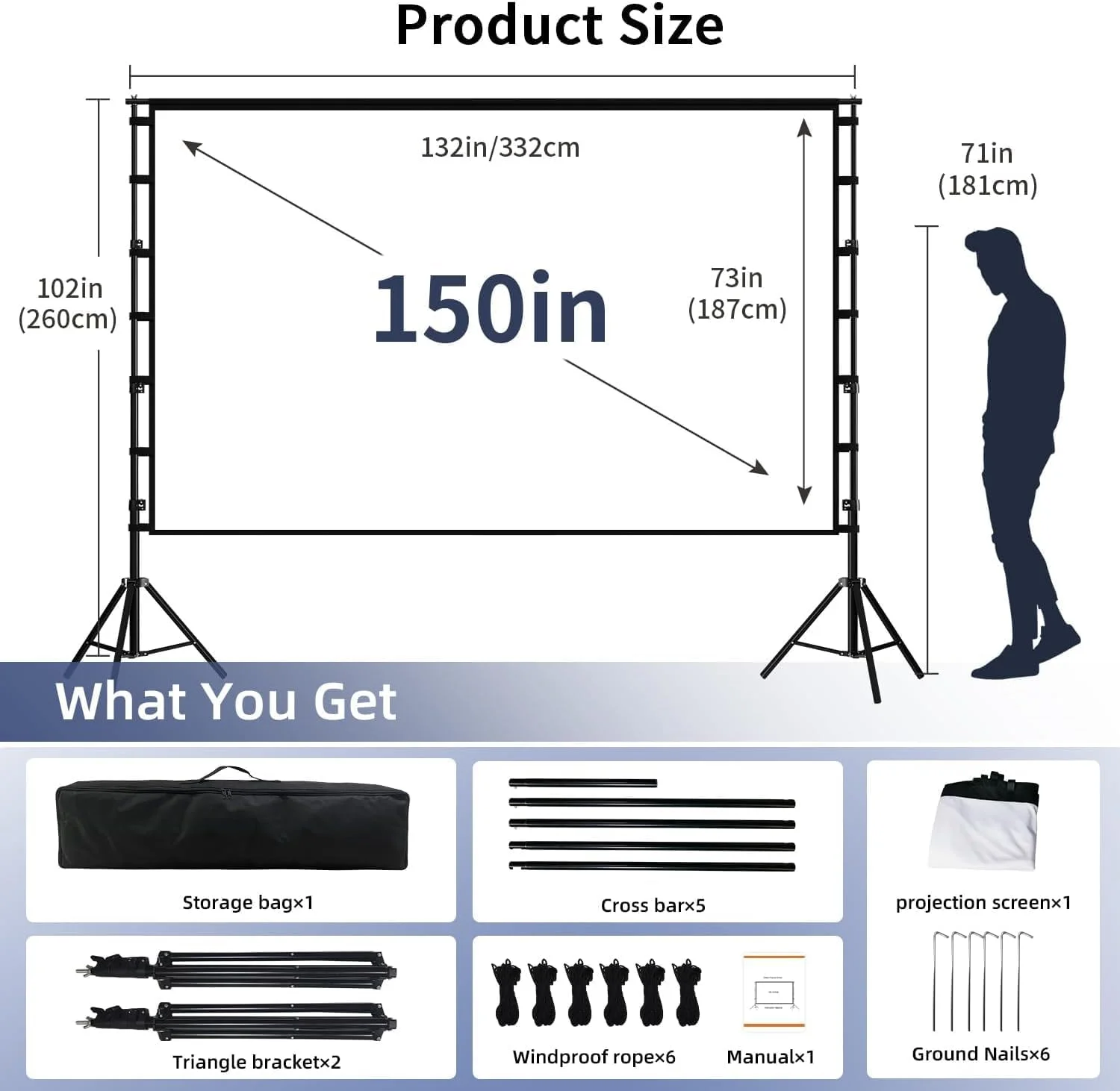 پرده نمایش پروژکتور و پایه 150 اینچی، پرده نمایش فیلم پروژکتور قابل حمل در فضای باز، پرده نمایش پروژکتور داخلی با پایه 16:9 پشتیبانی از 4K Full HD با قابلیت تنظیم ارتفاع برای سینمای خانگی پرده نمایش پروژکتور و پایه 150 اینچی، پرده نمایش فیلم پروژکتور قابل حمل در فضای باز، پرده نمایش پروژکتور داخلی با پایه 16:9 پشتیبانی از 4K Full HD با قابلیت تنظیم ارتفاع برای سینمای خانگی