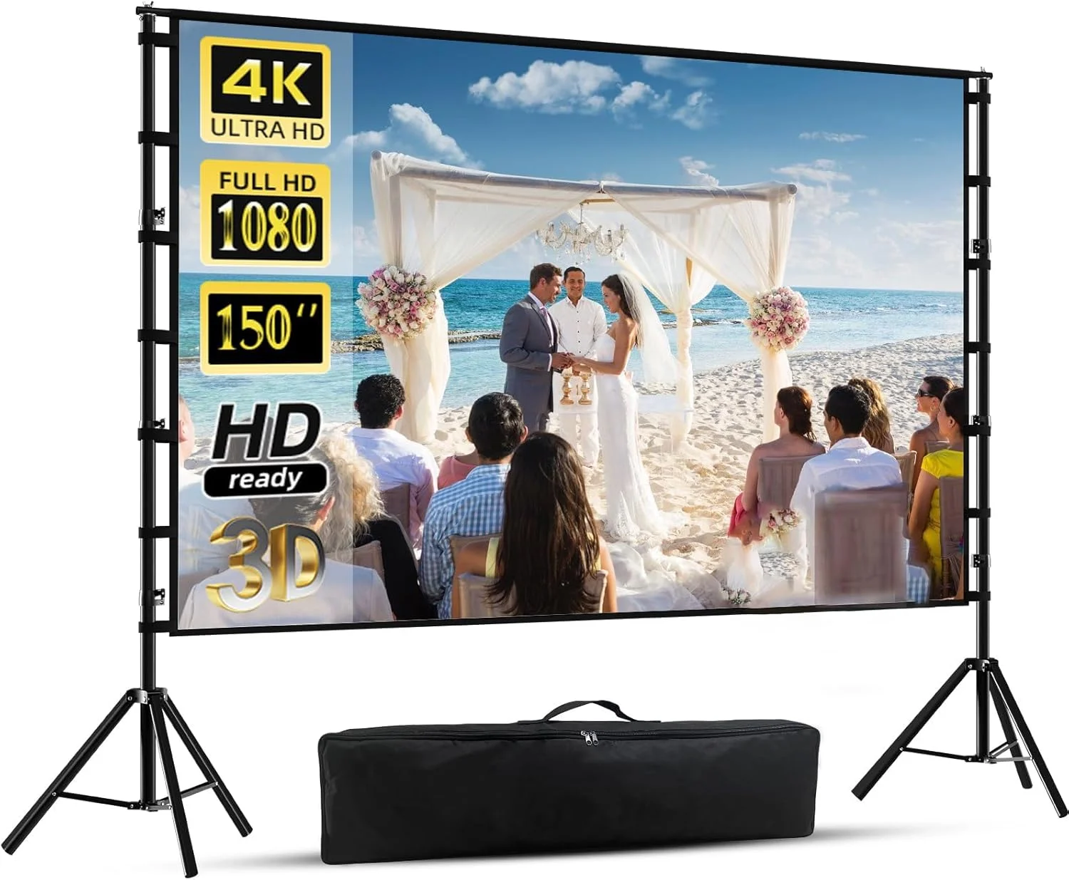 پرده نمایش پروژکتور 150 اینچی با پایه، پرده نمایش فیلم قابل حمل 16:9 4K HD جلو و عقب با کیف حمل برای شب فیلم در حیاط خلوت سینما، مدرسه، کلیساها، مهمانی ها پرده نمایش پروژکتور 150 اینچی با پایه، پرده نمایش فیلم قابل حمل 16:9 4K HD جلو و عقب با کیف حمل برای شب فیلم در حیاط خلوت سینما، مدرسه، کلیساها، مهمانی ها
